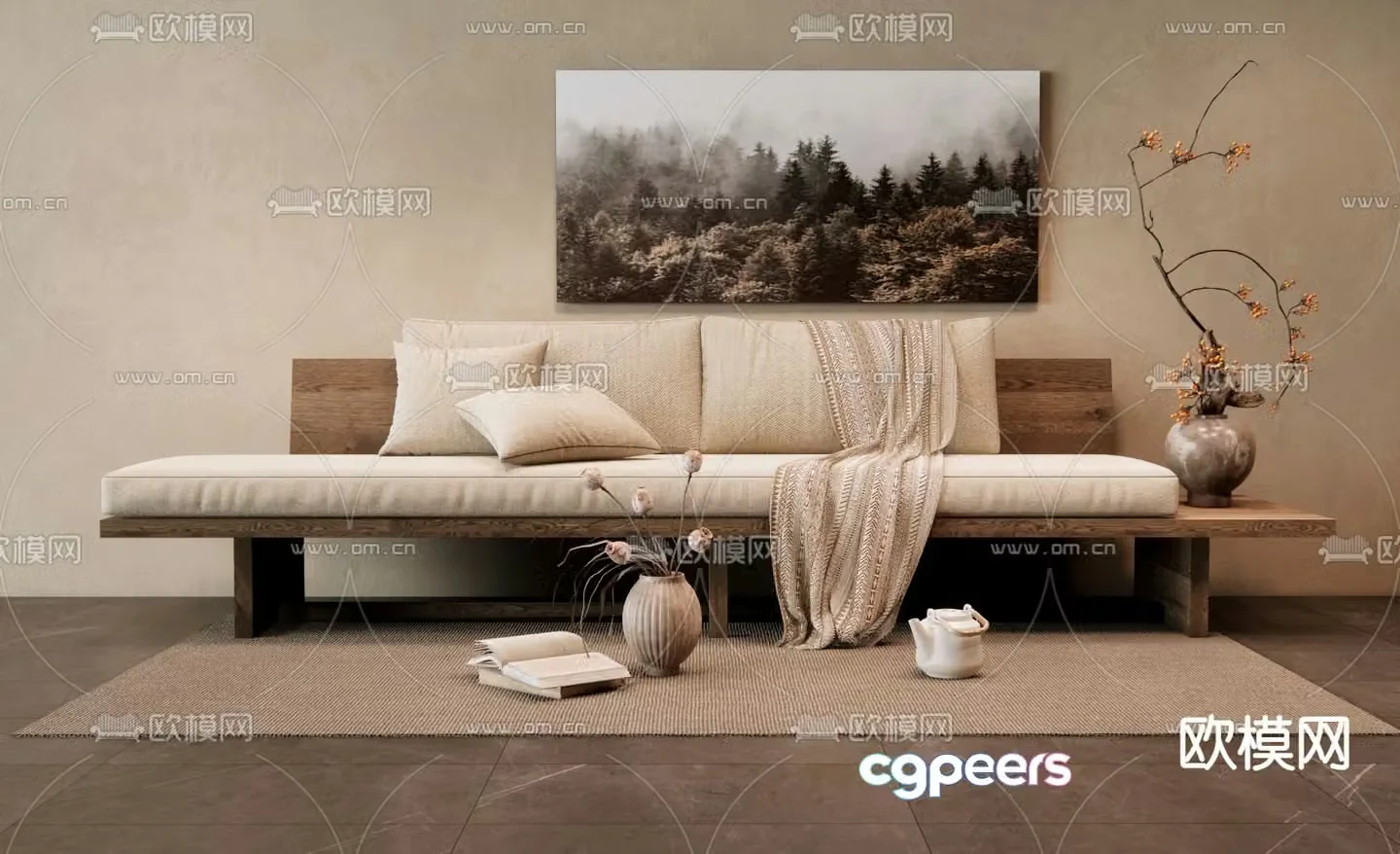 Wabi-sabi style sofa double sofa 3d model