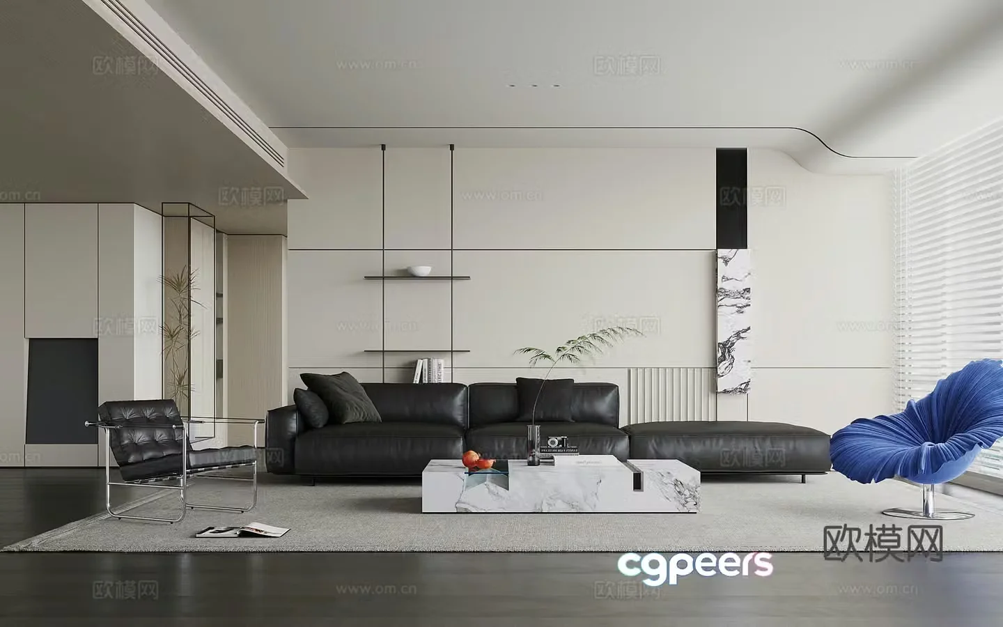 Modern minimalist living room sofa background wall sofa coffee table combination 3D model