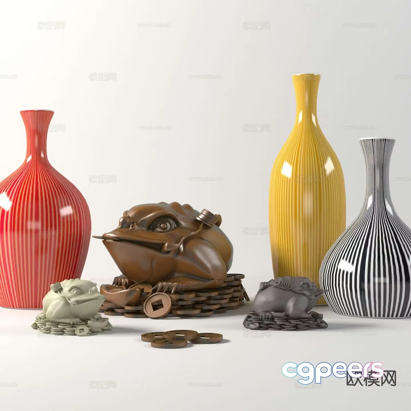 Lucky toad colorful porcelain vase 3d model