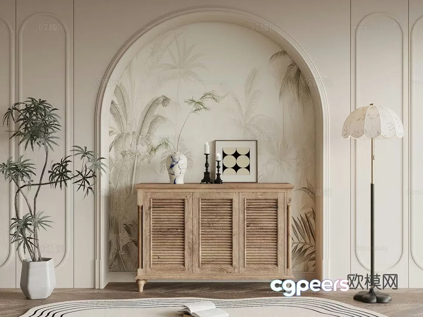 Entrance cabinet American style entrance cabinet Floor lamp Green plant 3D model