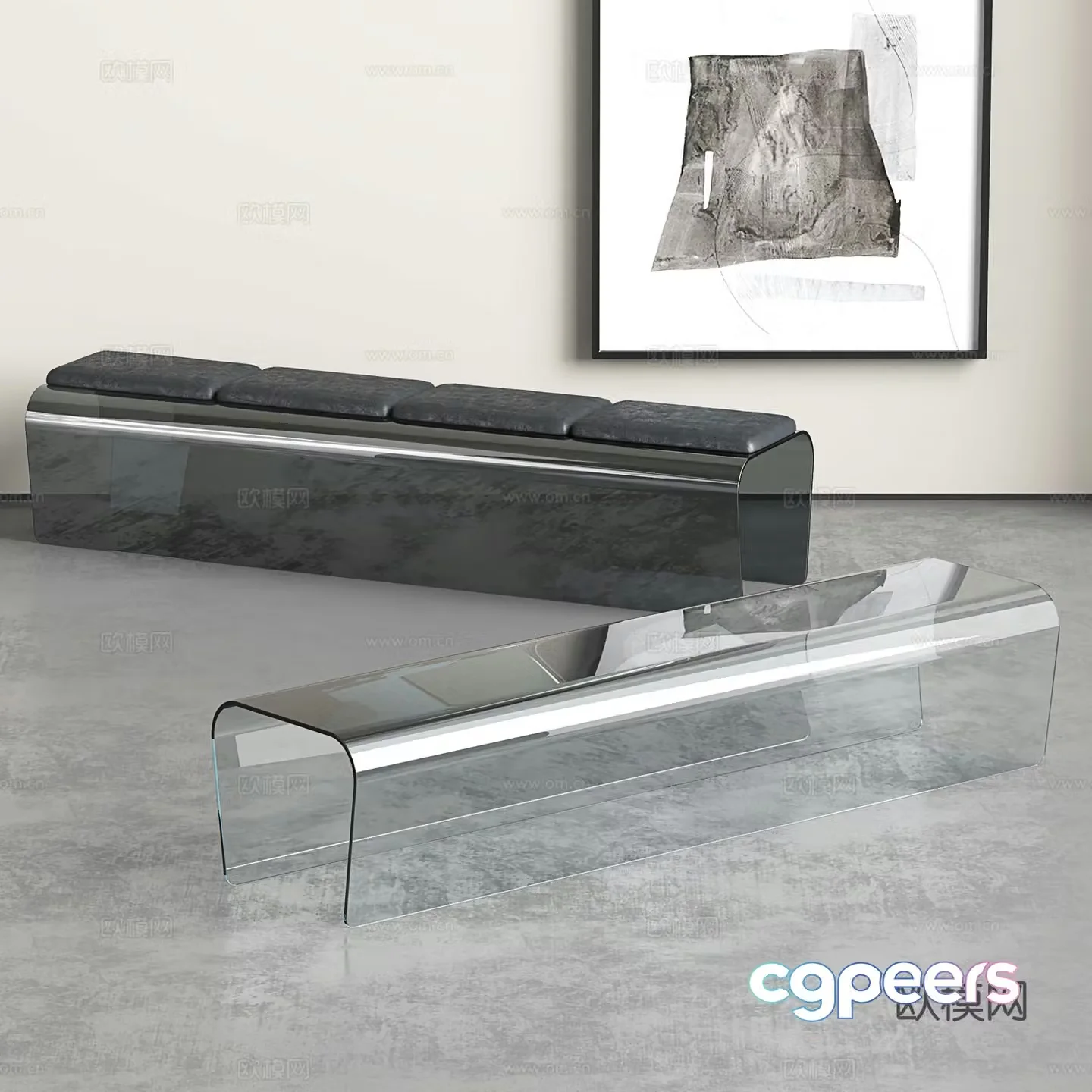 Modern bench Clothing store glass bench light luxury shoe changing stool bed tail stool glass stool 3d model