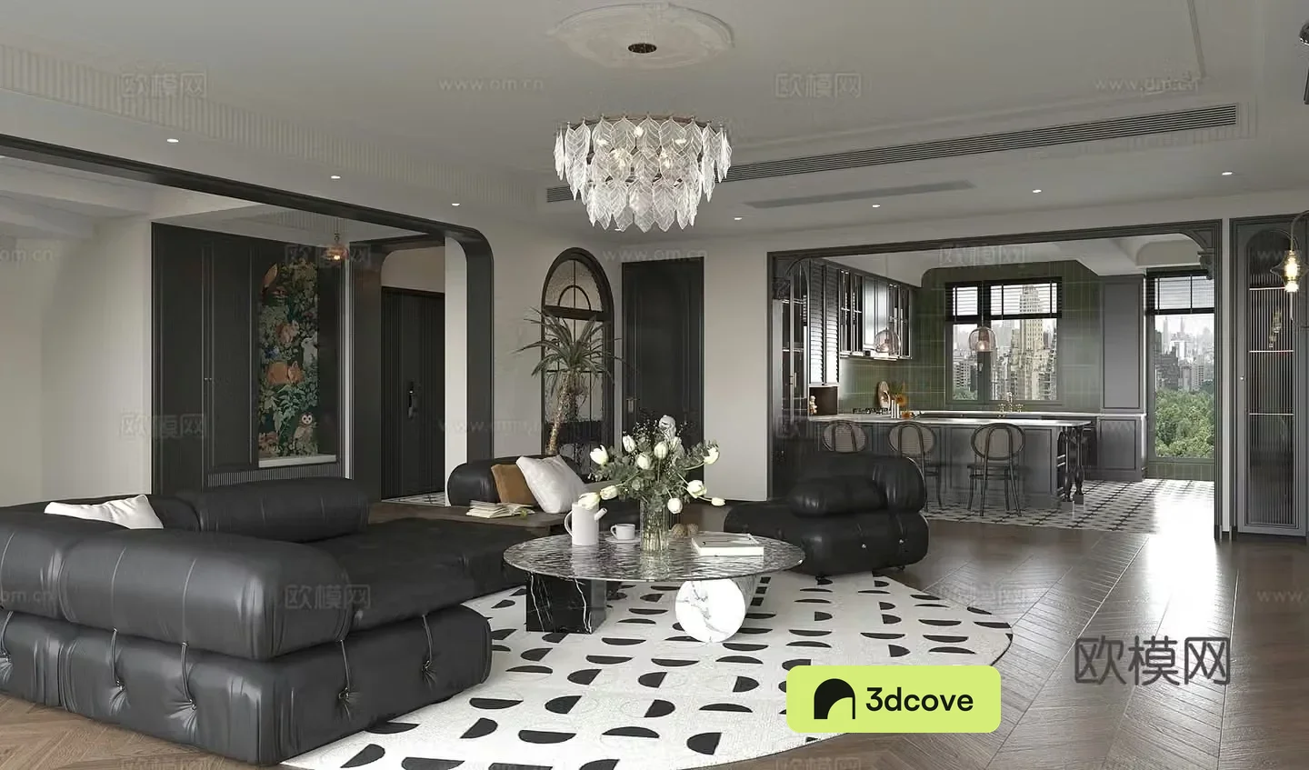 Modern living room light luxury living room Italian living room sofa coffee table combination leather multi-person sofa