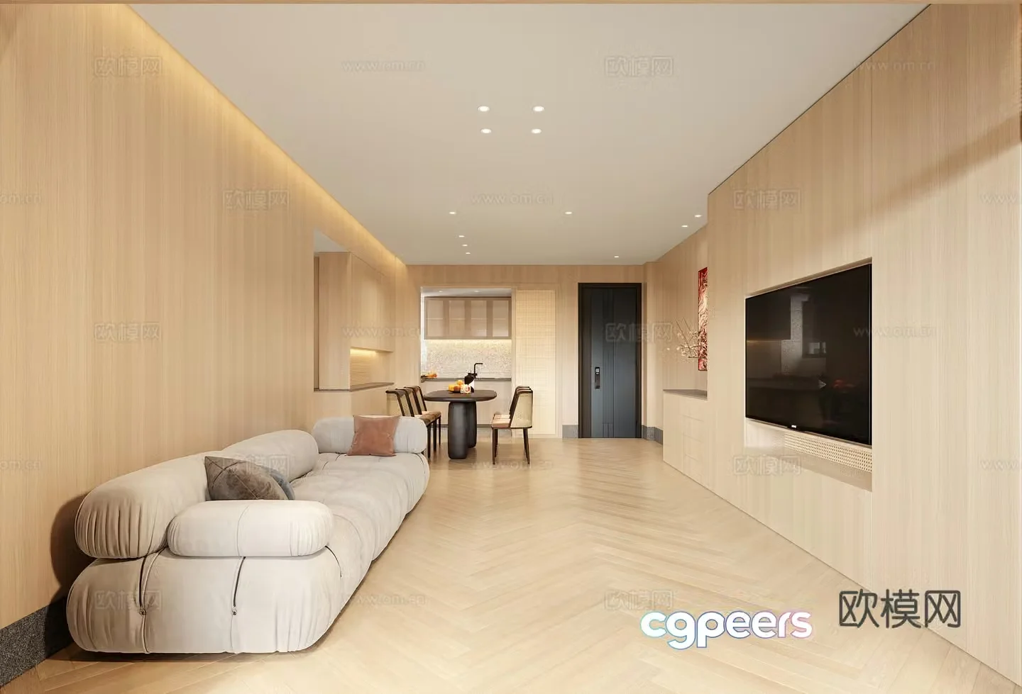 Modern living and dining room 3d model