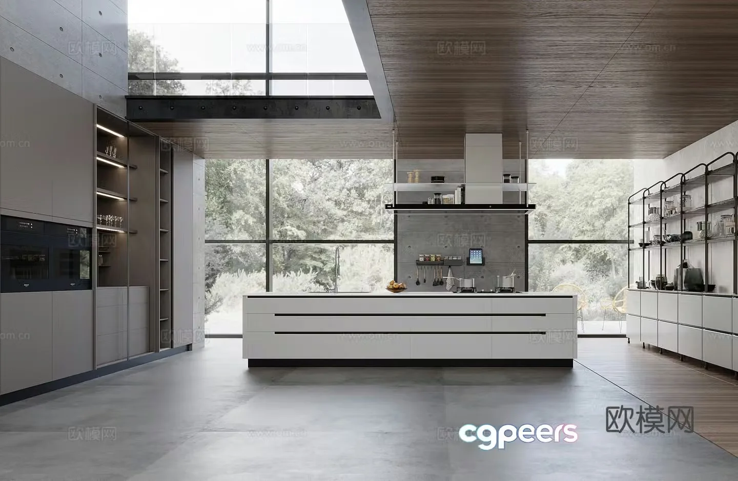 Modern light industrial style kitchen 3d model