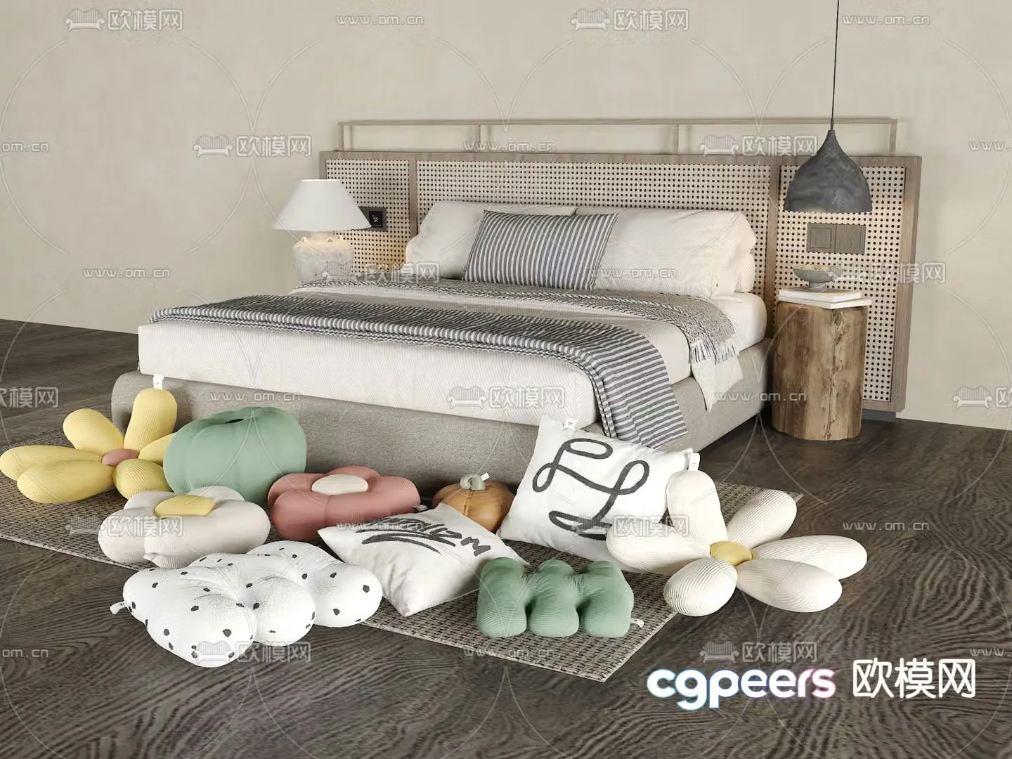 Wabi Sabi Double Bed Rattan Double Bed 3D Model