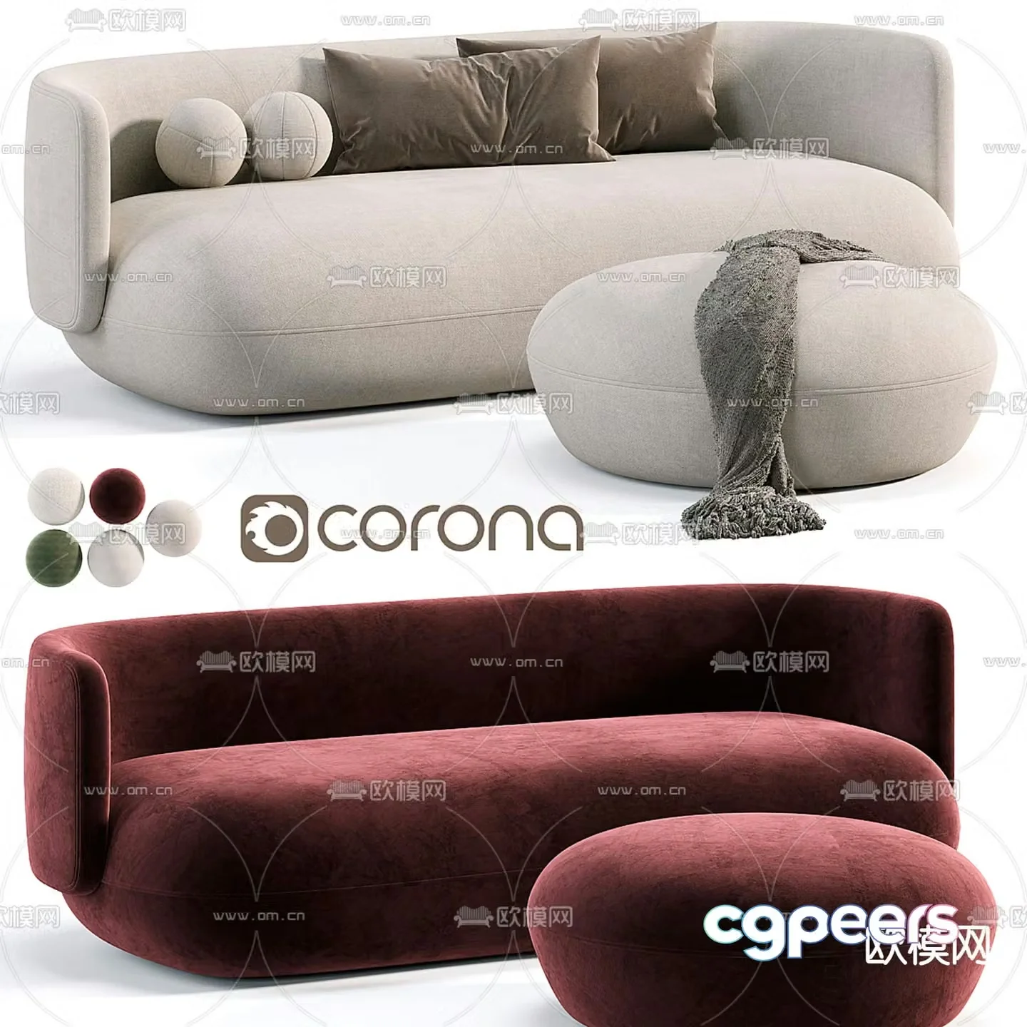 Casvada Furniture red sofa multi-person sofa 3d model