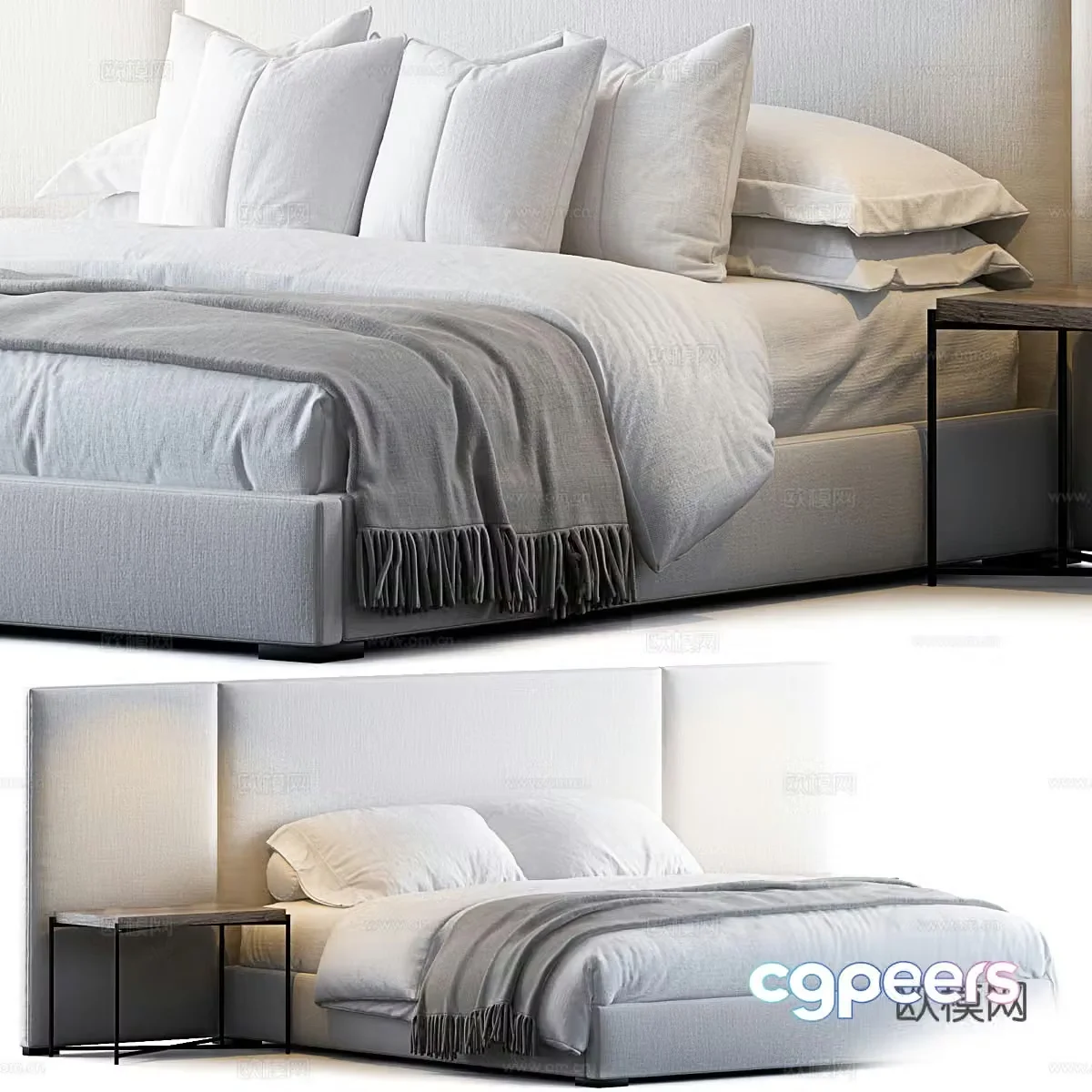 Modern fabric double bed 3d model