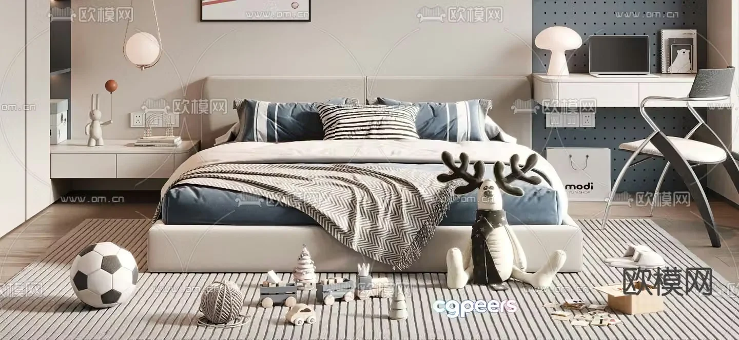 Modern children’s bed double bed 3d model