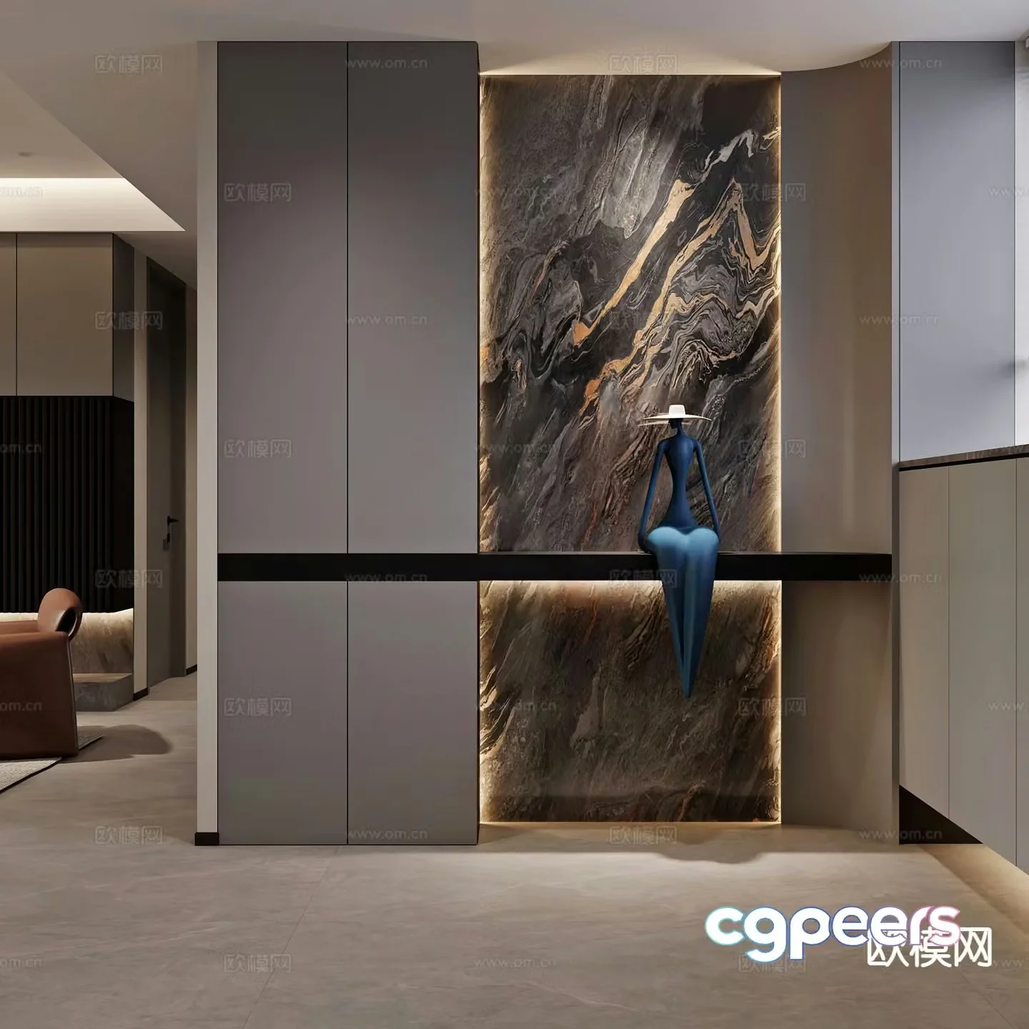 Modern entrance shoe cabinet facing wall 3D model