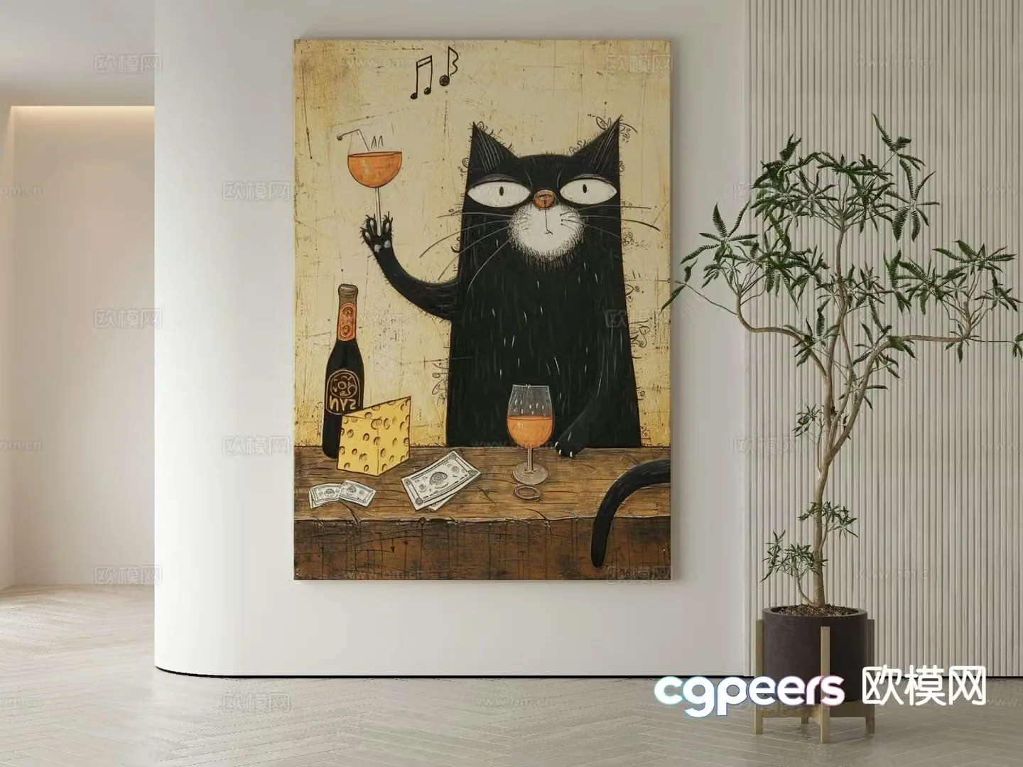 Modern decorative painting cat hanging painting 3d model