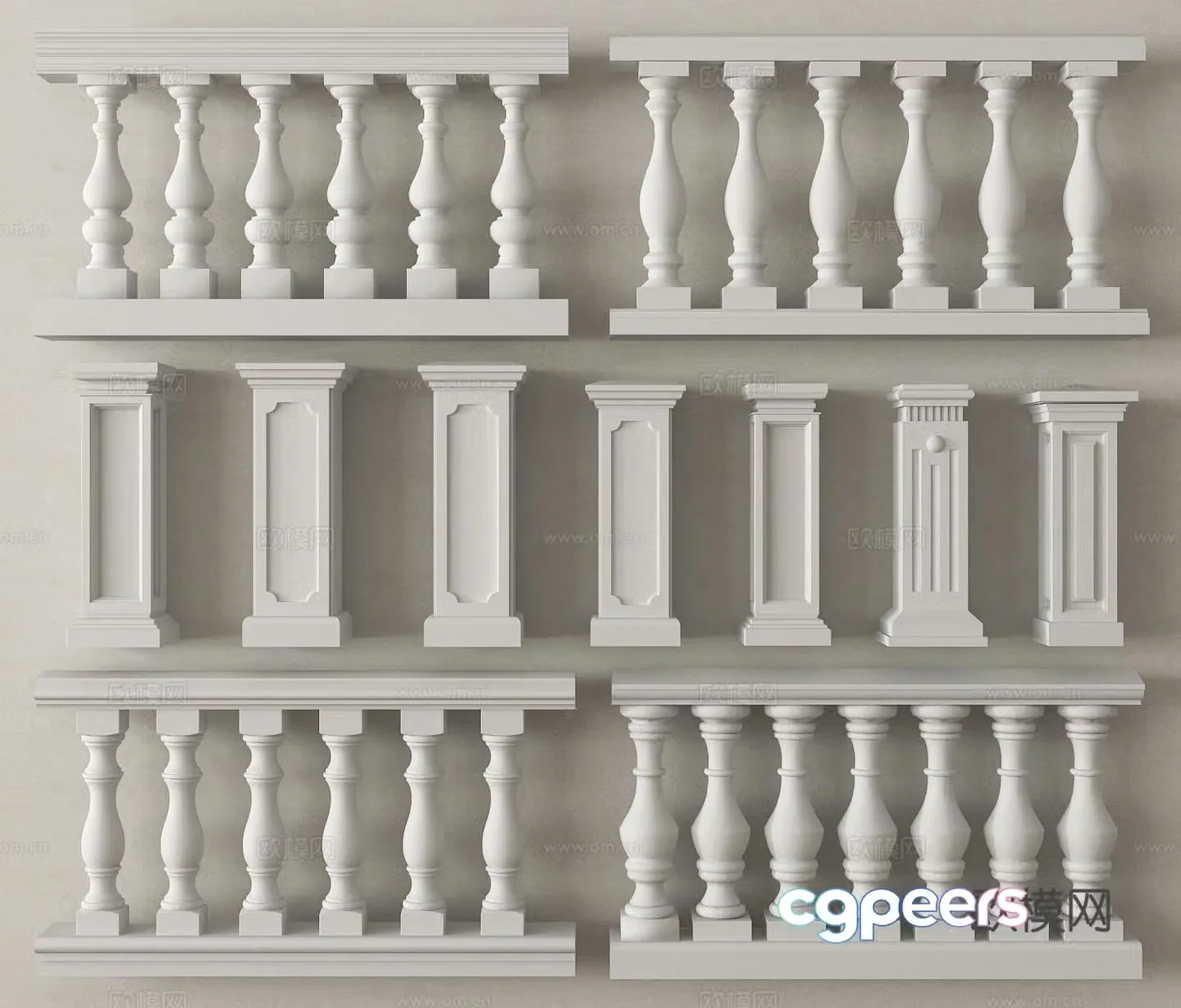 Bottle column gypsum guardrail roman column gypsum column fence railing 3d model
