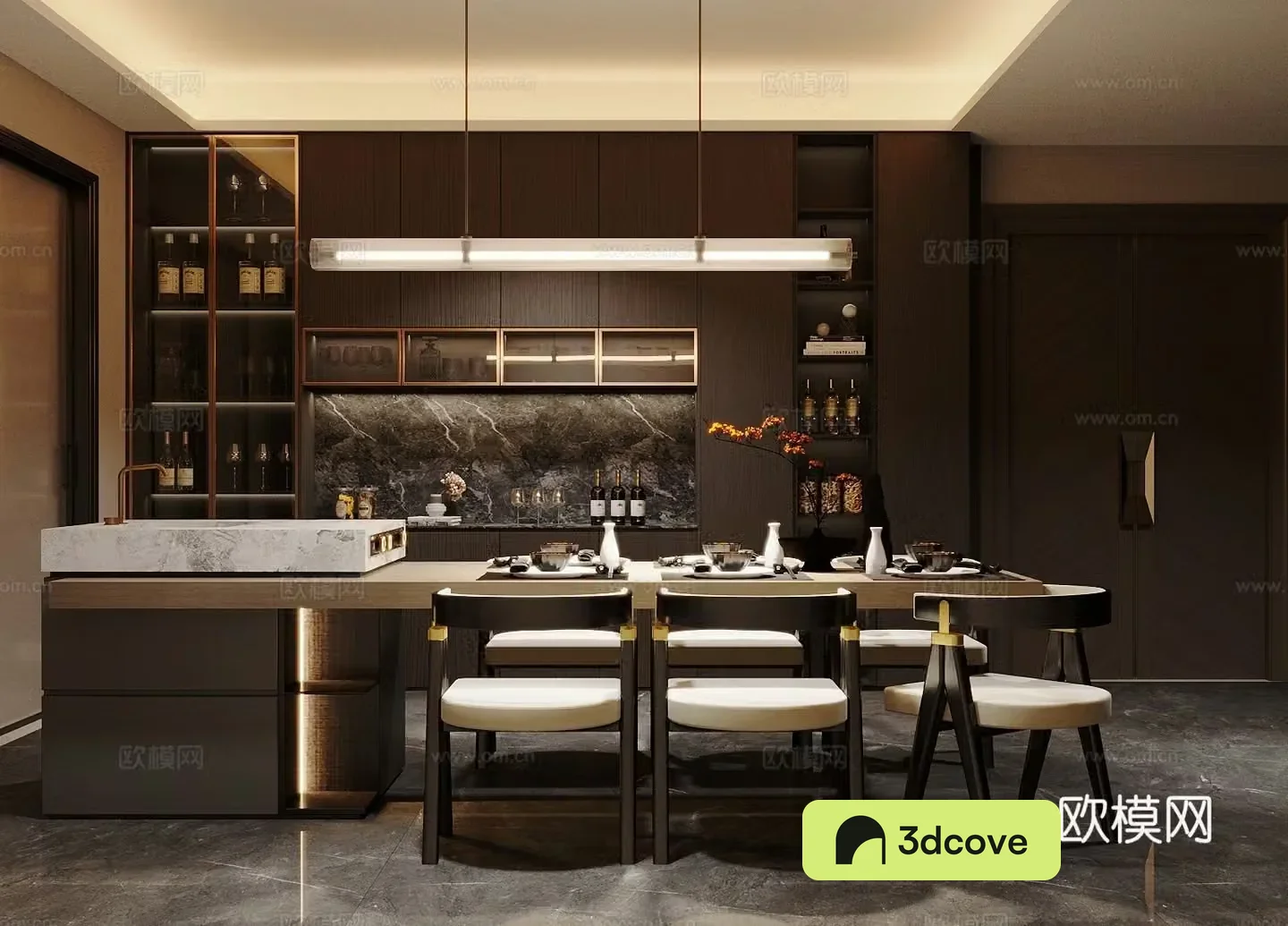Modern light luxury home restaurant Island restaurant Dining table and chair combination Sideboard