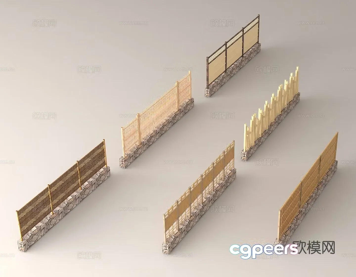 Japanese bamboo fence courtyard fence landscape sketch stone-based bamboo fence outdoor decoration bamboo fence 3d model