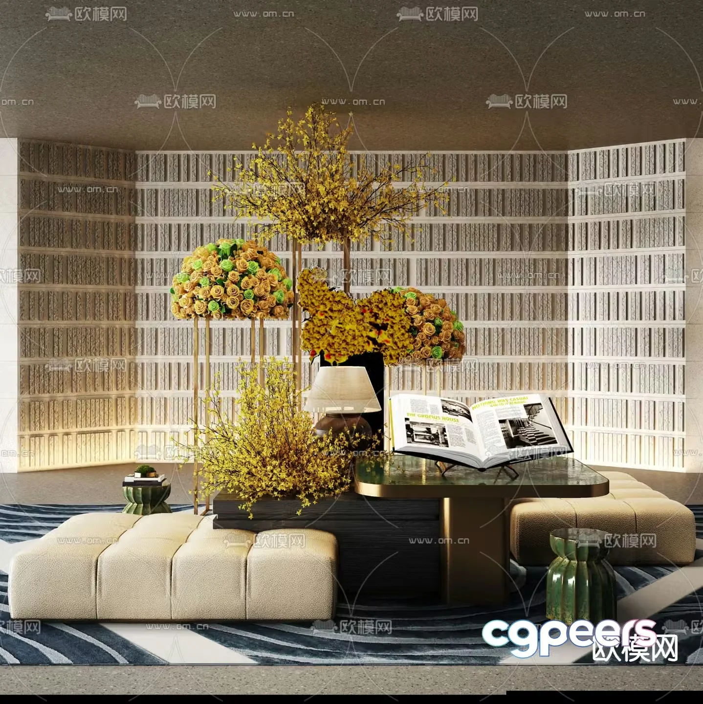 Indoor landscaping public sofa tree pool chair 3d model