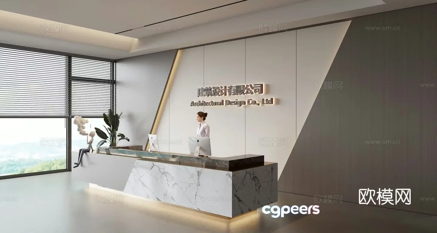 Modern front desk background wall Simple background wall Front desk reception area background wall Company front desk background wall 3d model