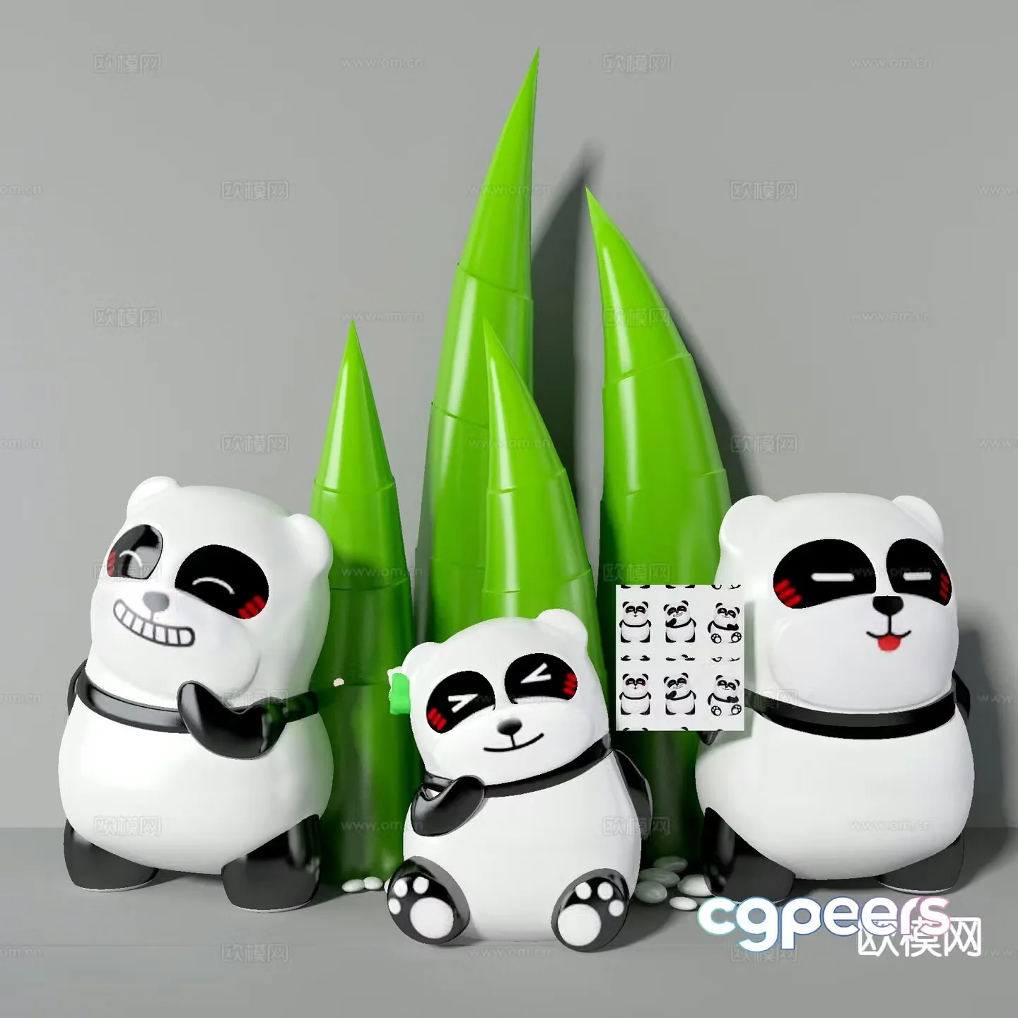 Cartoon panda bamboo beauty 3d model