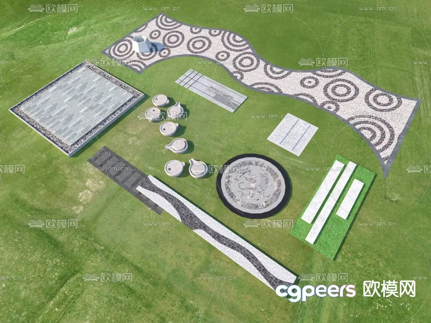 New Chinese style landscape garden road park steps stone paving 3D model