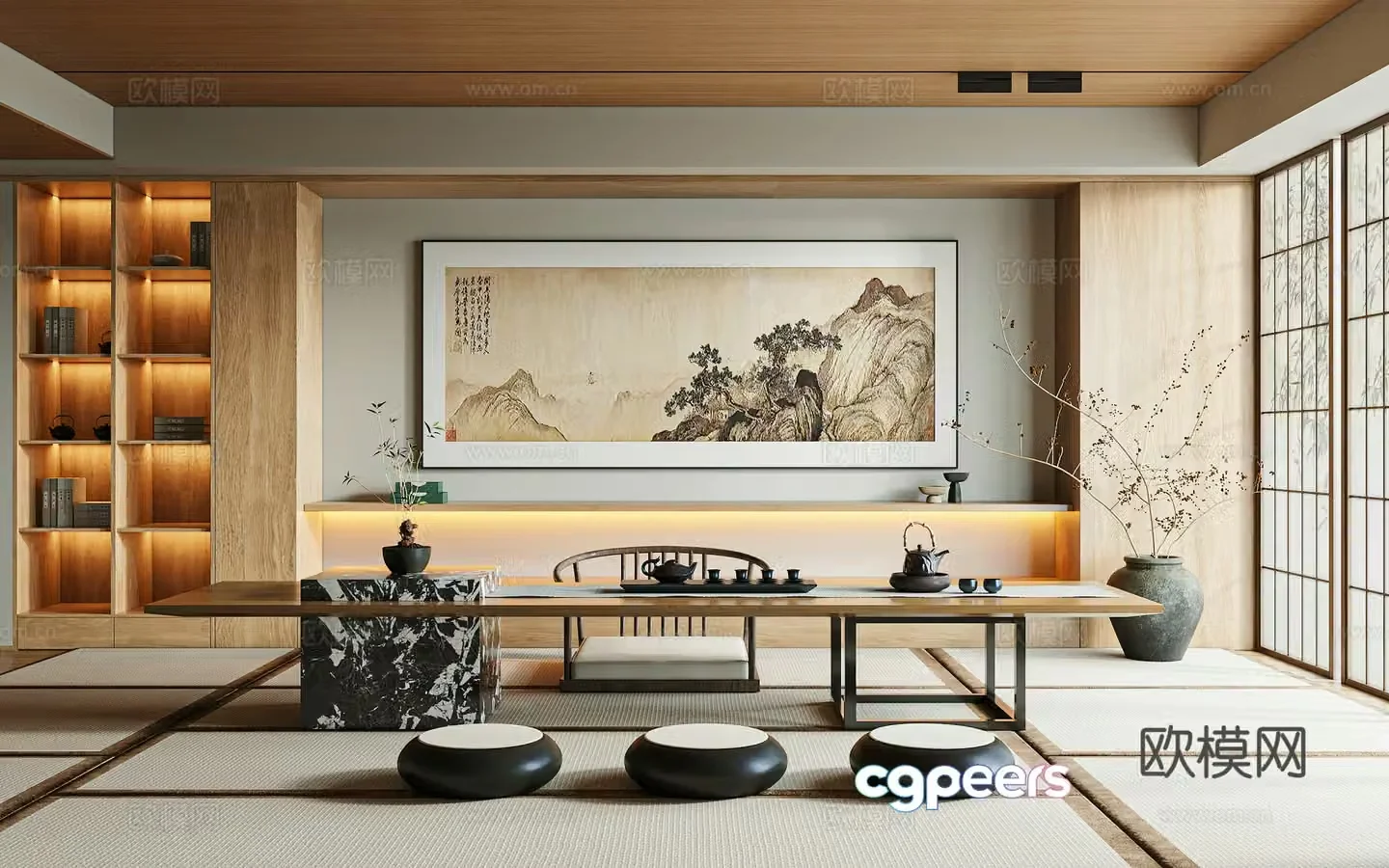 New Chinese style tatami tea room 3D model