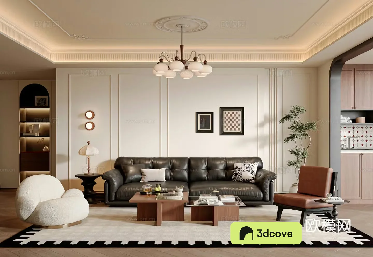 French medieval style living room sofa and coffee table combination leisure chair chandeliers potted plants desk lamps