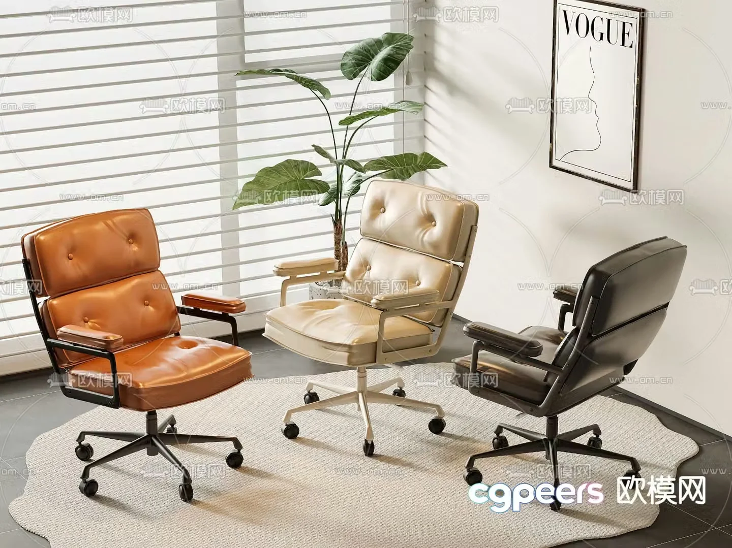Leather office chair shift chair staff chair 3d model