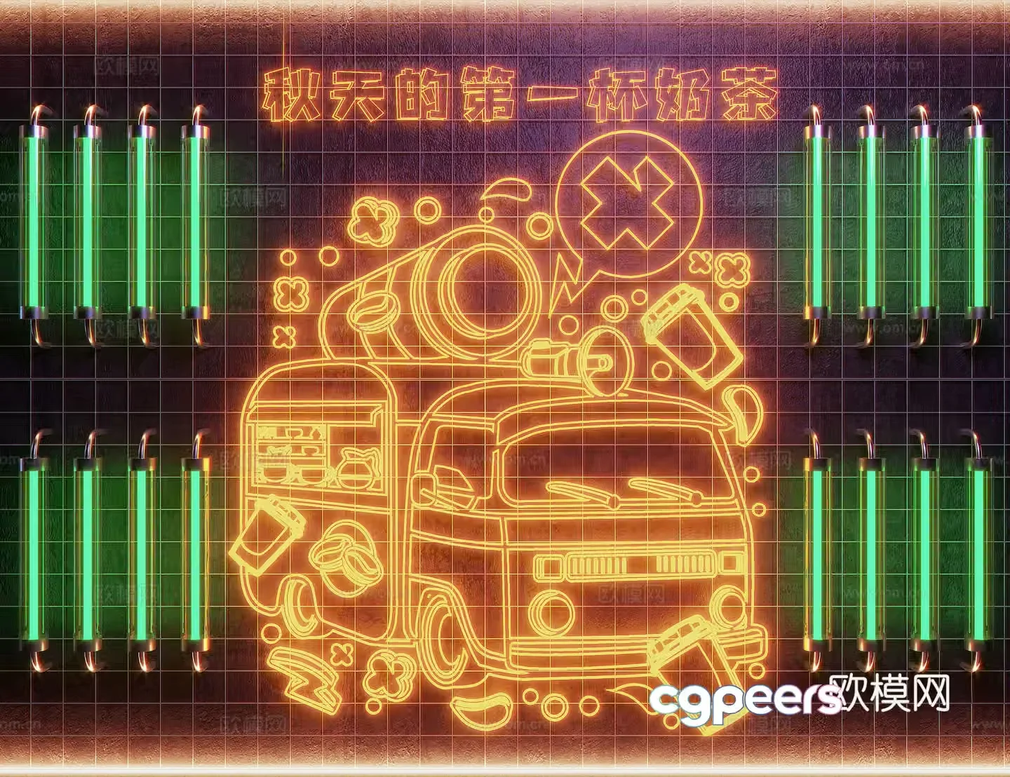 Modern milk tea shop neon lights decorative neon lights background internet celebrity check-in wall 3D model