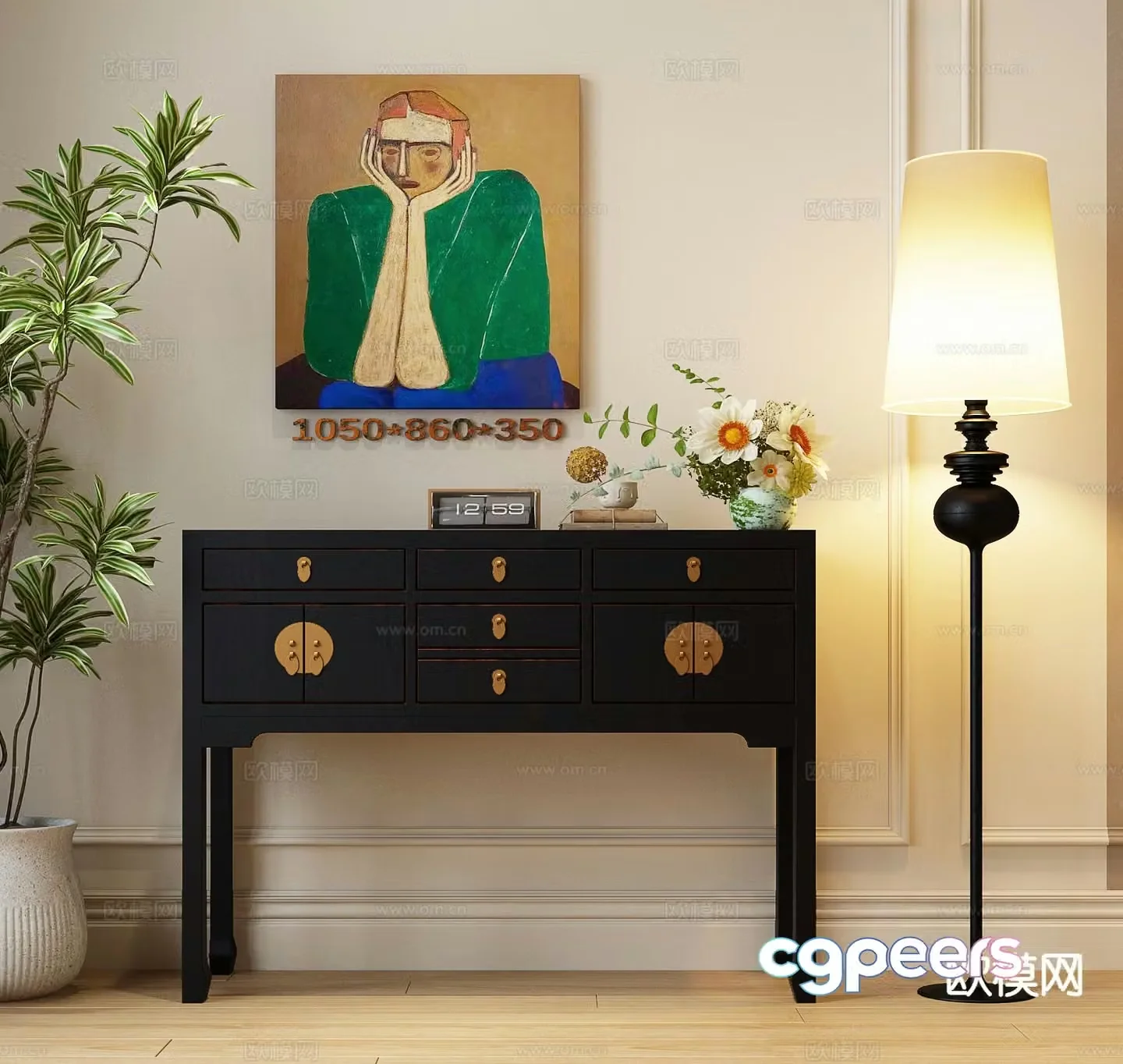 New Chinese style chest of drawers 3D model