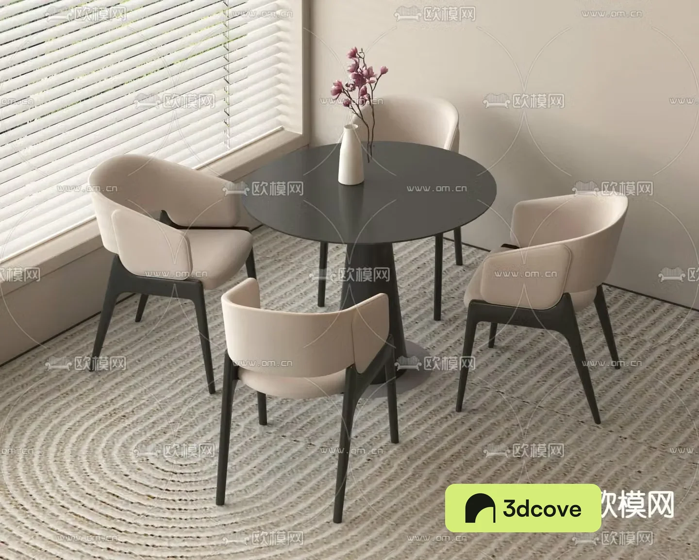 Leisure table and chairs round table 3d model