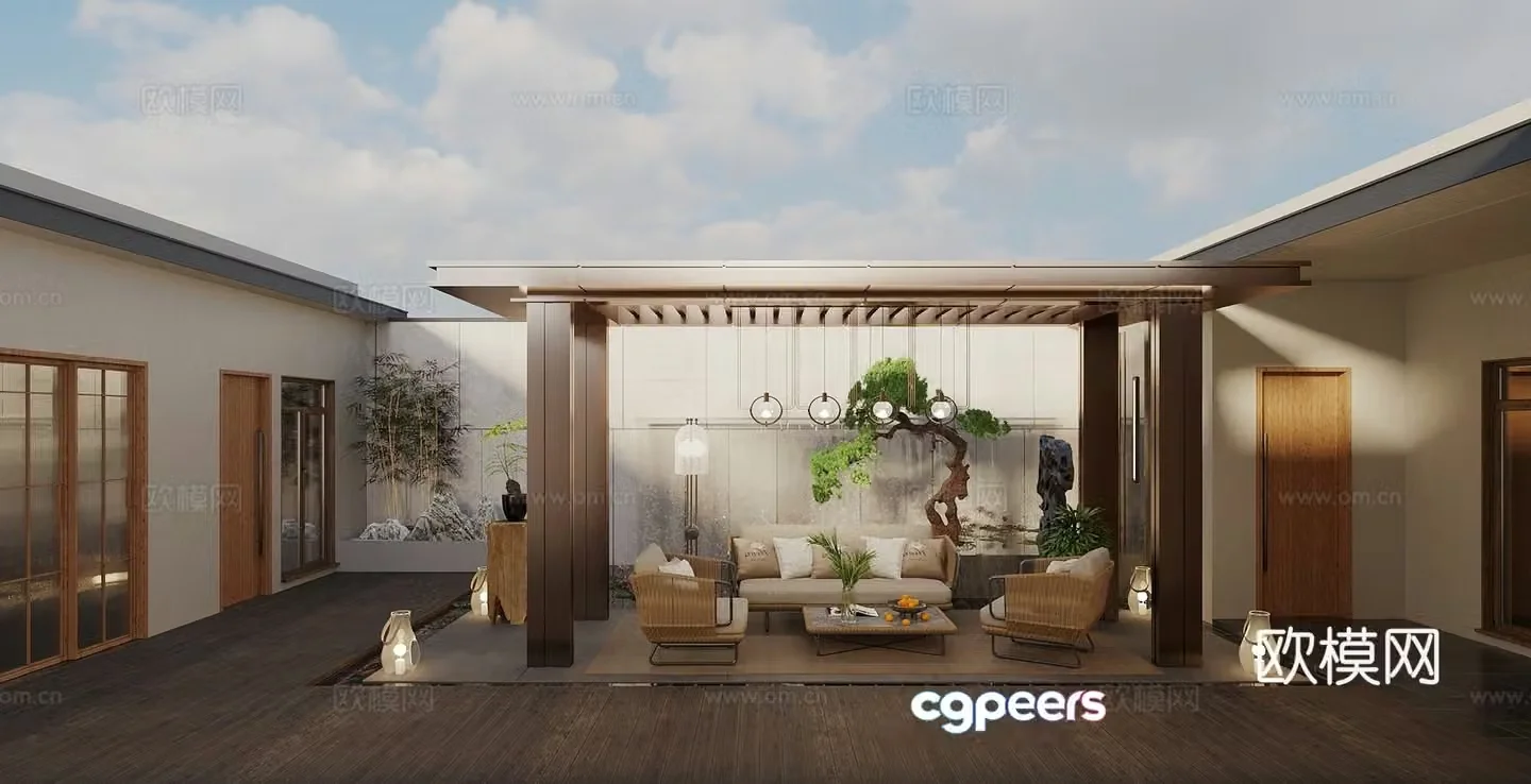 Japanese style new stroke courtyard courtyard landscape homestay courtyard pool home yard landscape private 3d model