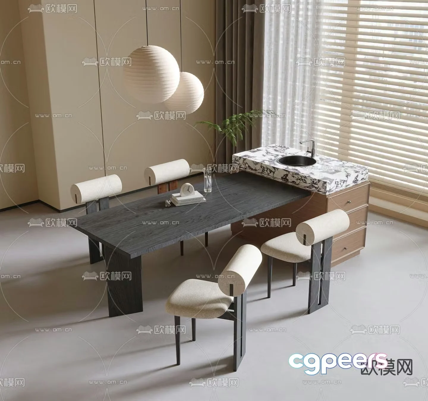 Medieval style dining table and chairs 3d model