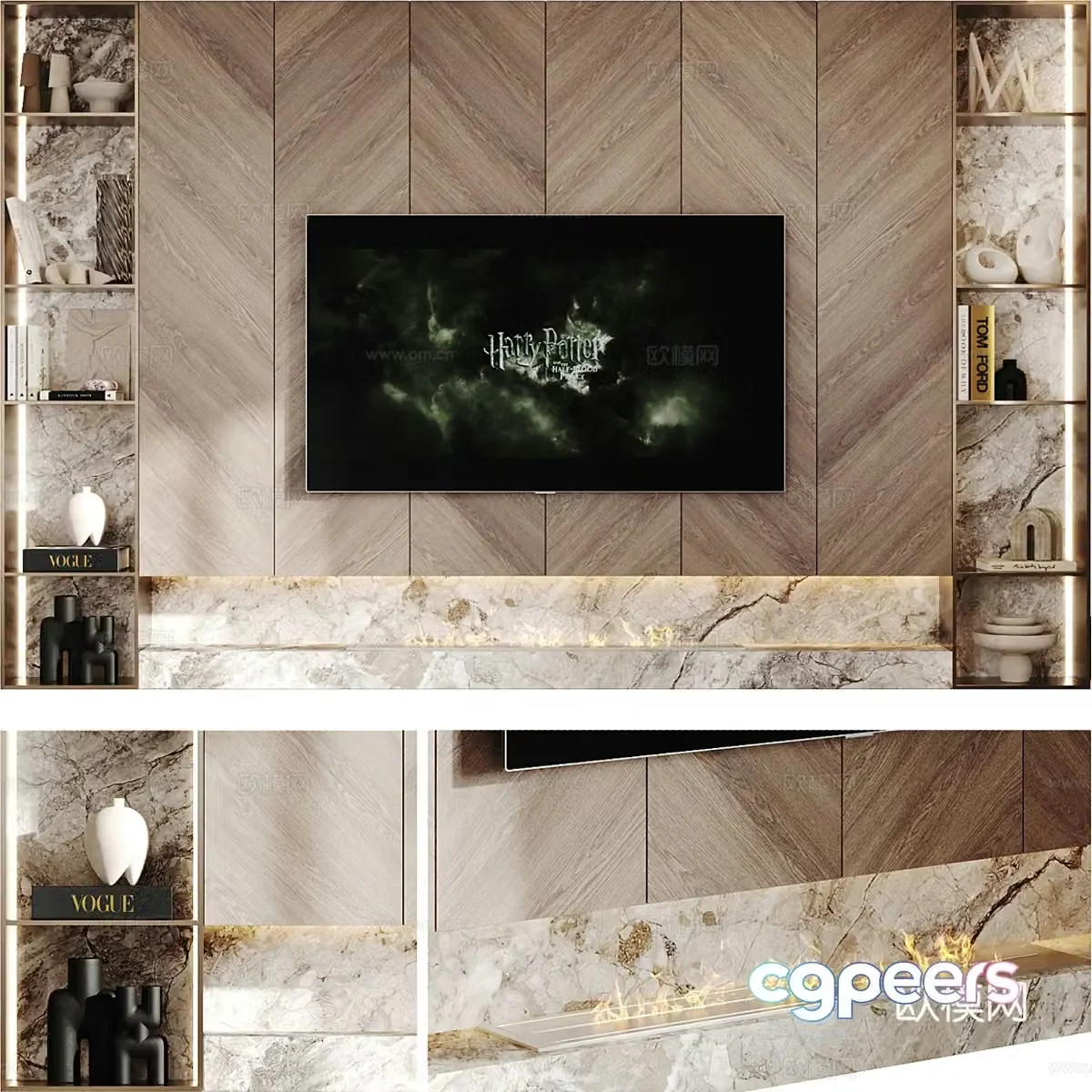 Modern Italian light luxury TV background wall 3d model