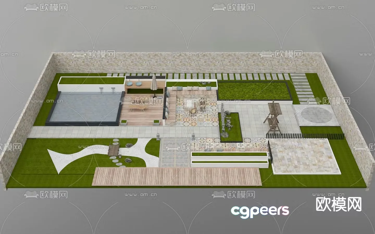 Courtyard landscape garden 3d model