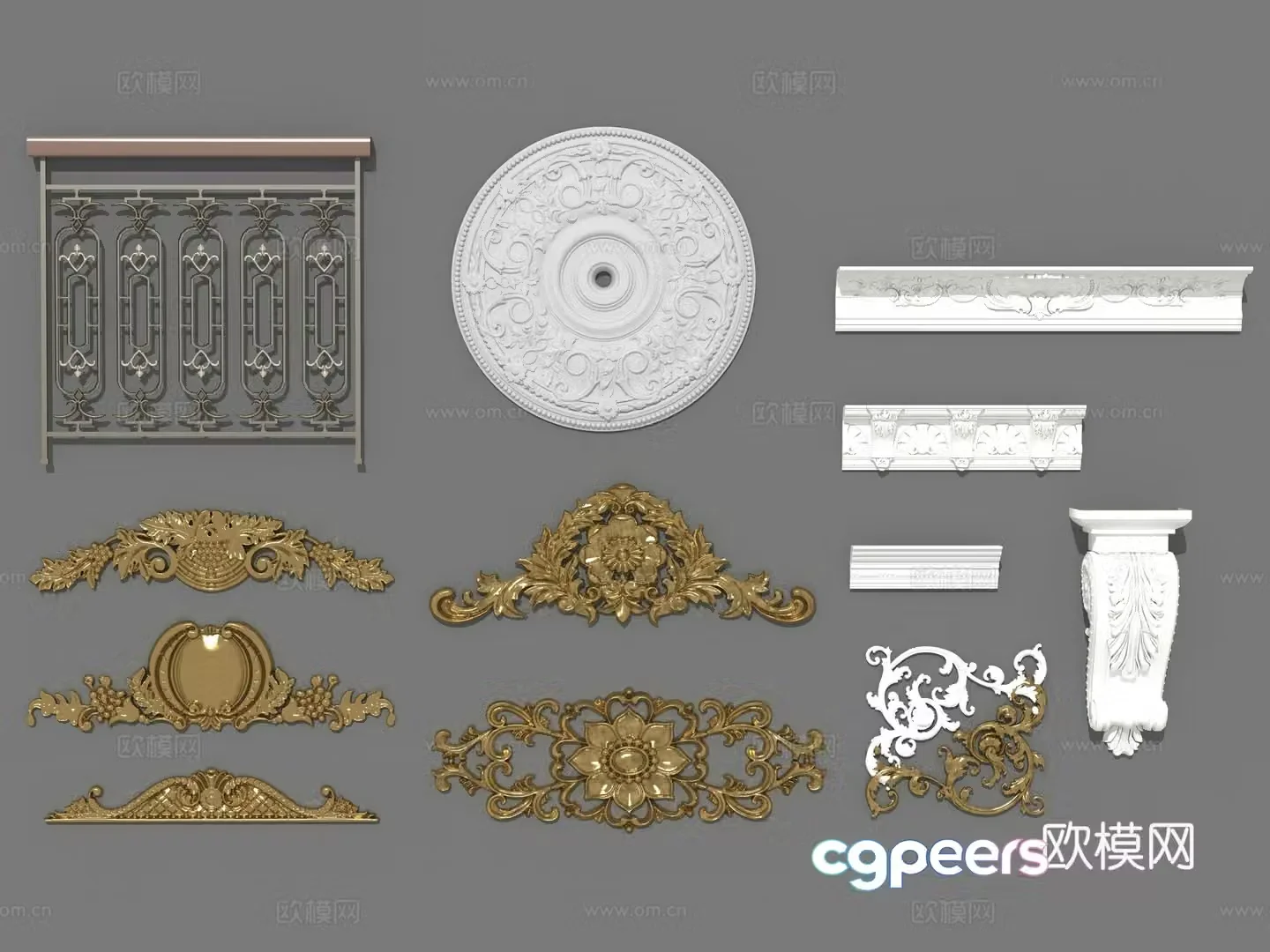 European French American embossing cornice wall skirt ceiling architectural embossing decoration combination 3D model