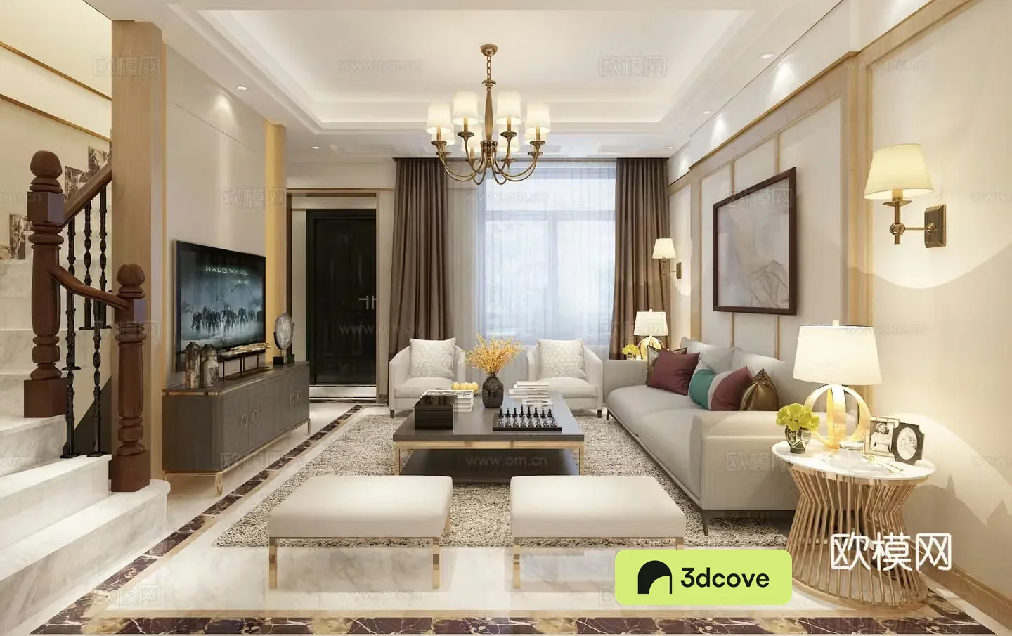 New Chinese style living and dining room chandeliers sofa
