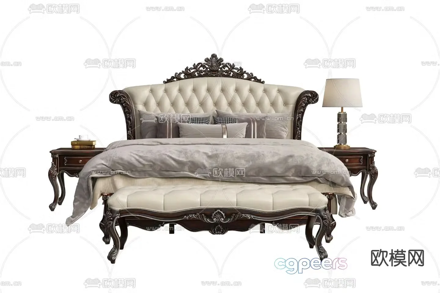 European double bed 3d model