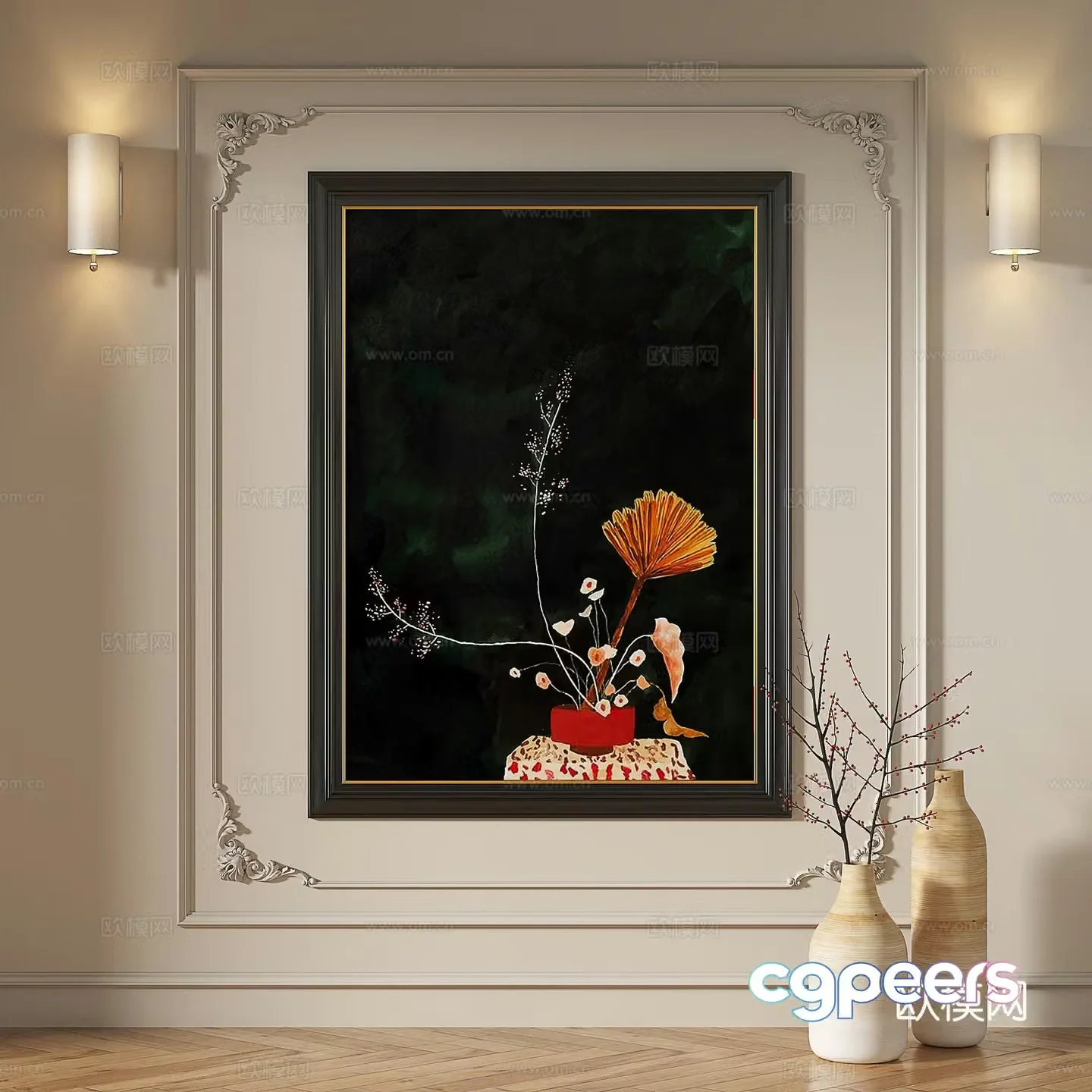 French modern simple abstract retro medieval light luxury decorative painting 3d model