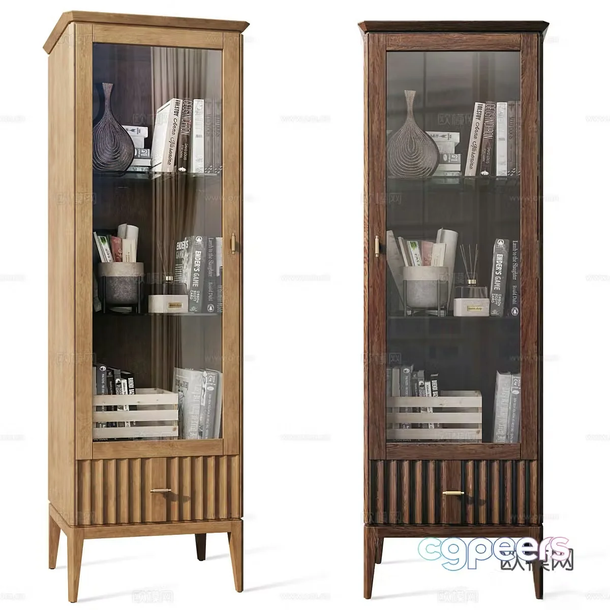 American classic finished bookcase high cabinet decorative cabinet 3D model