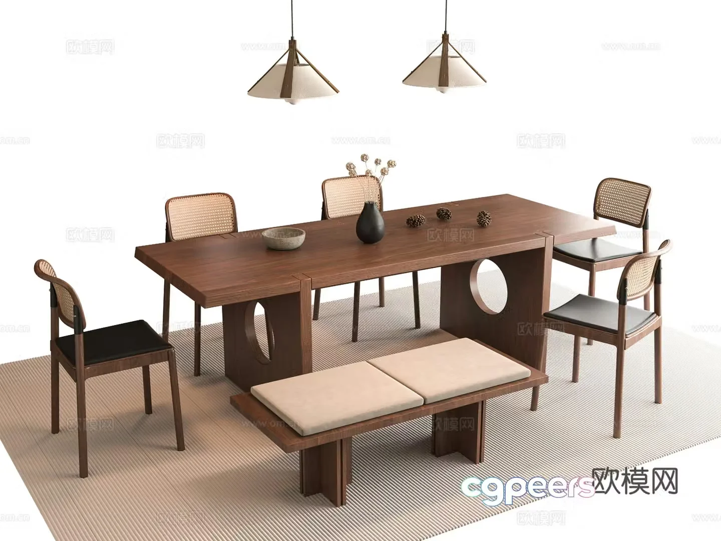 Medium style dining table and chair 3D model