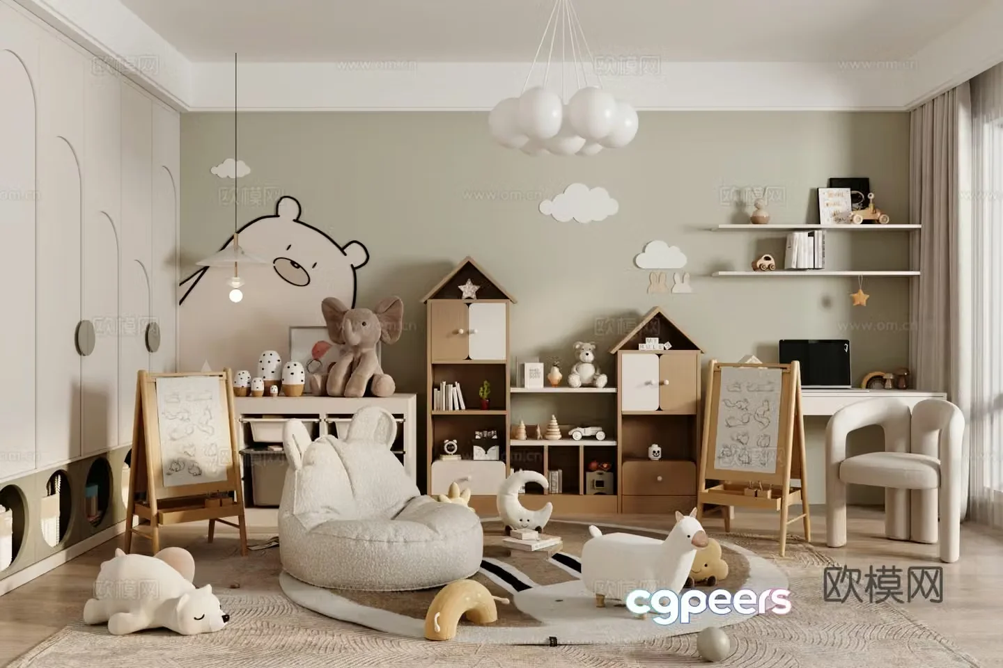 Modern children’s entertainment room Toy room Locker combination Casual single sofa 3D model