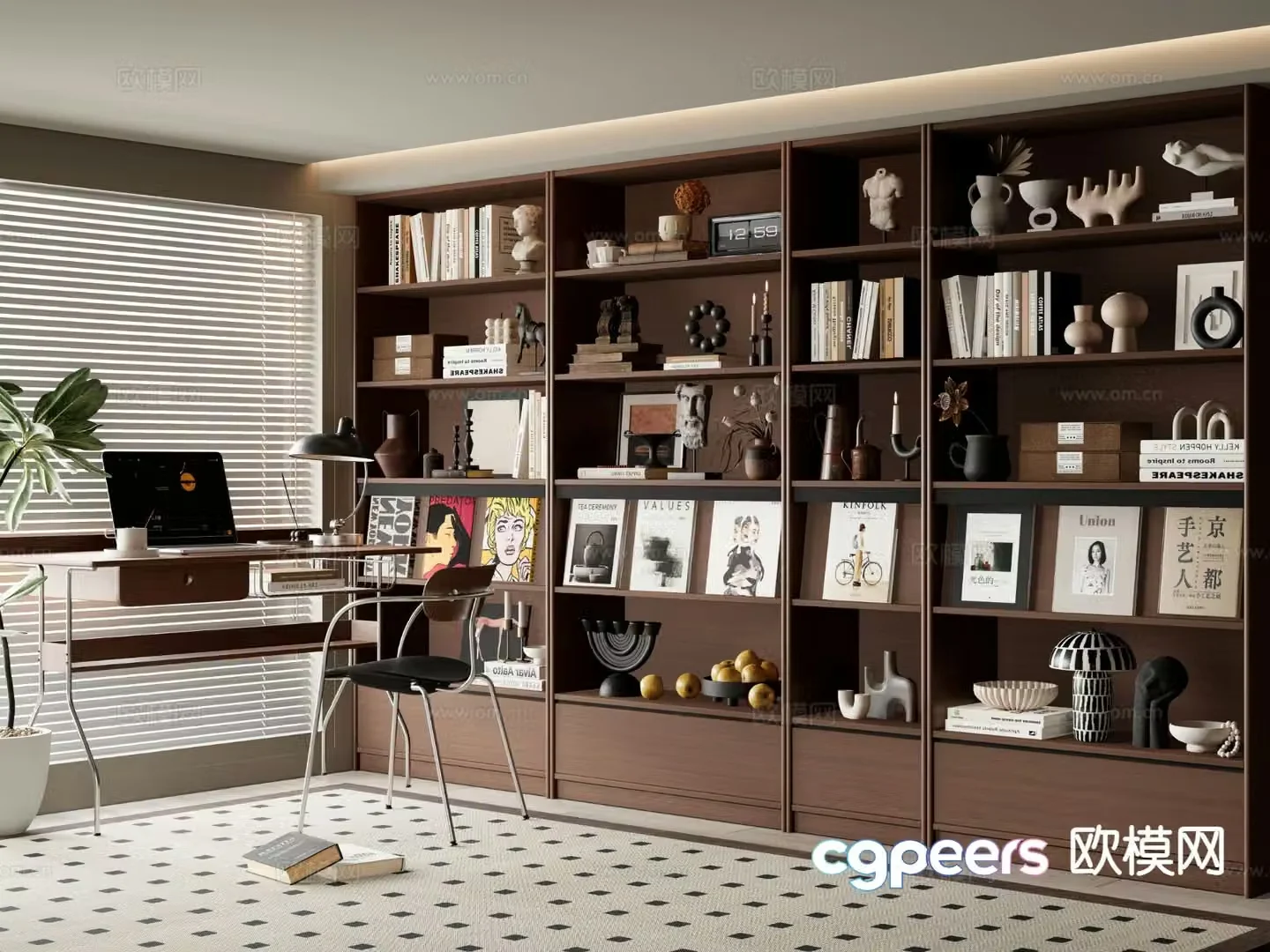Medieval style bookcase display cabinet 3d model