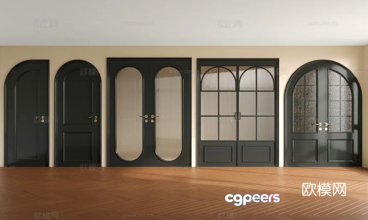 French double-opening doors medieval style double-opening doors double-opening glass doors French arc-shaped doors 3D model