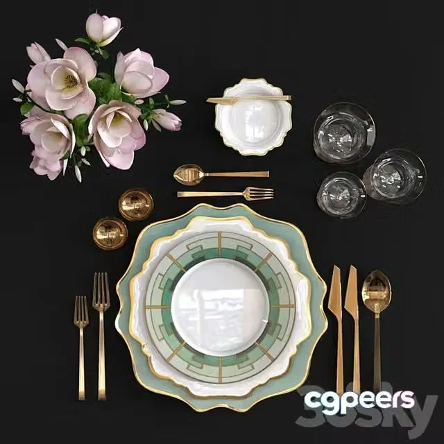 3ds Max Free – Table setting and flowers