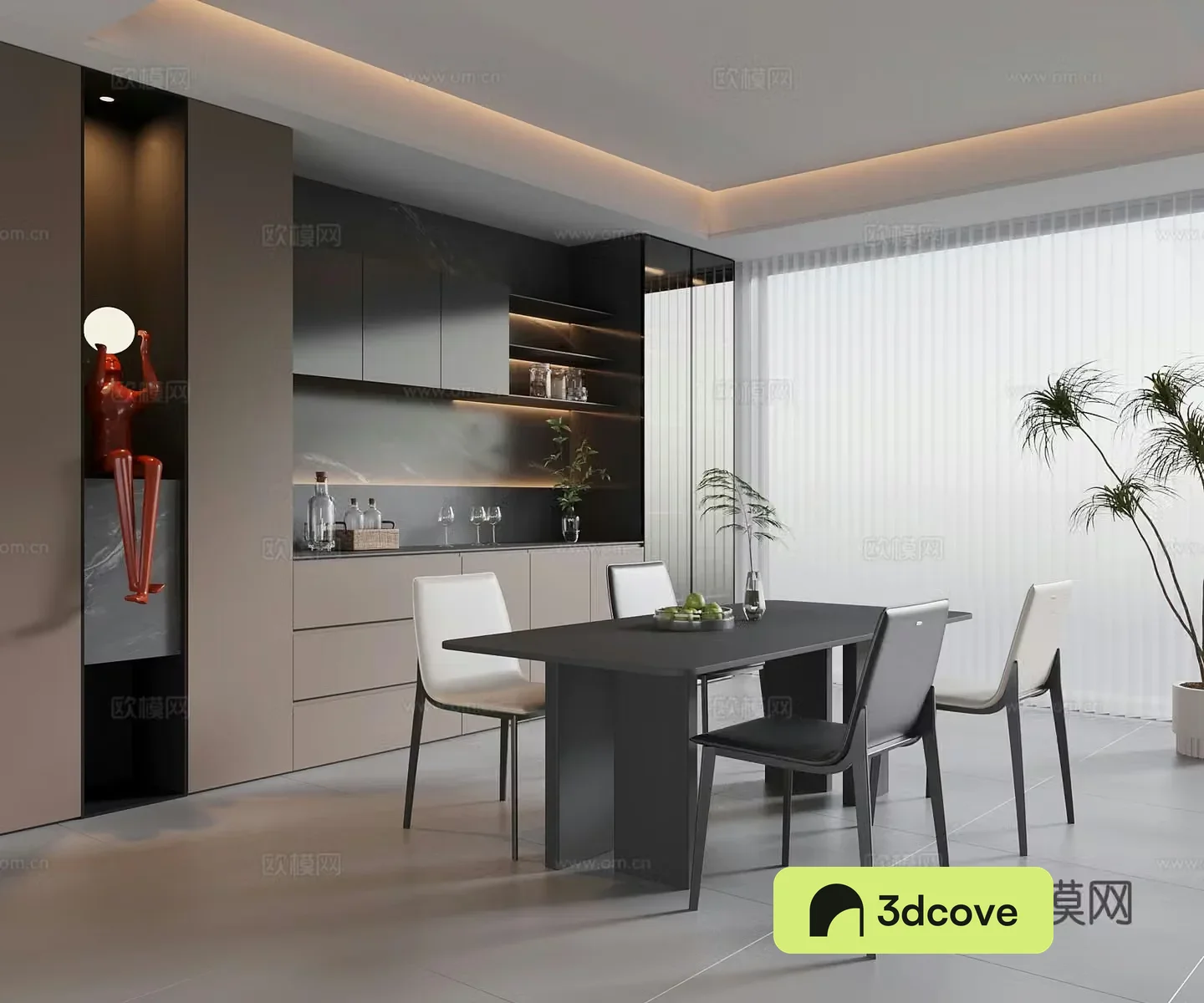 Modern Italian restaurant dining table and chair Italian wine cabinet