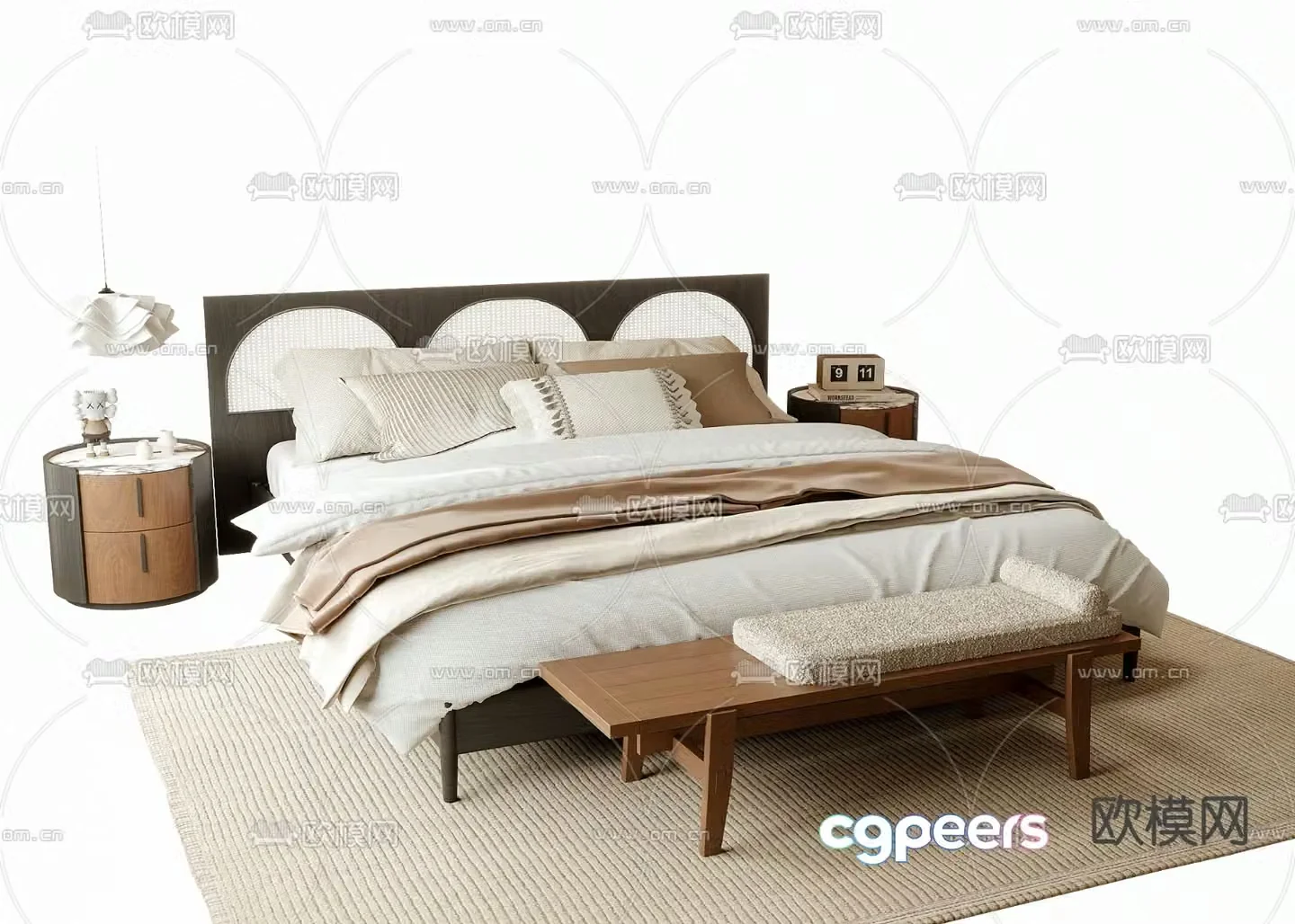 French double bed 3d model