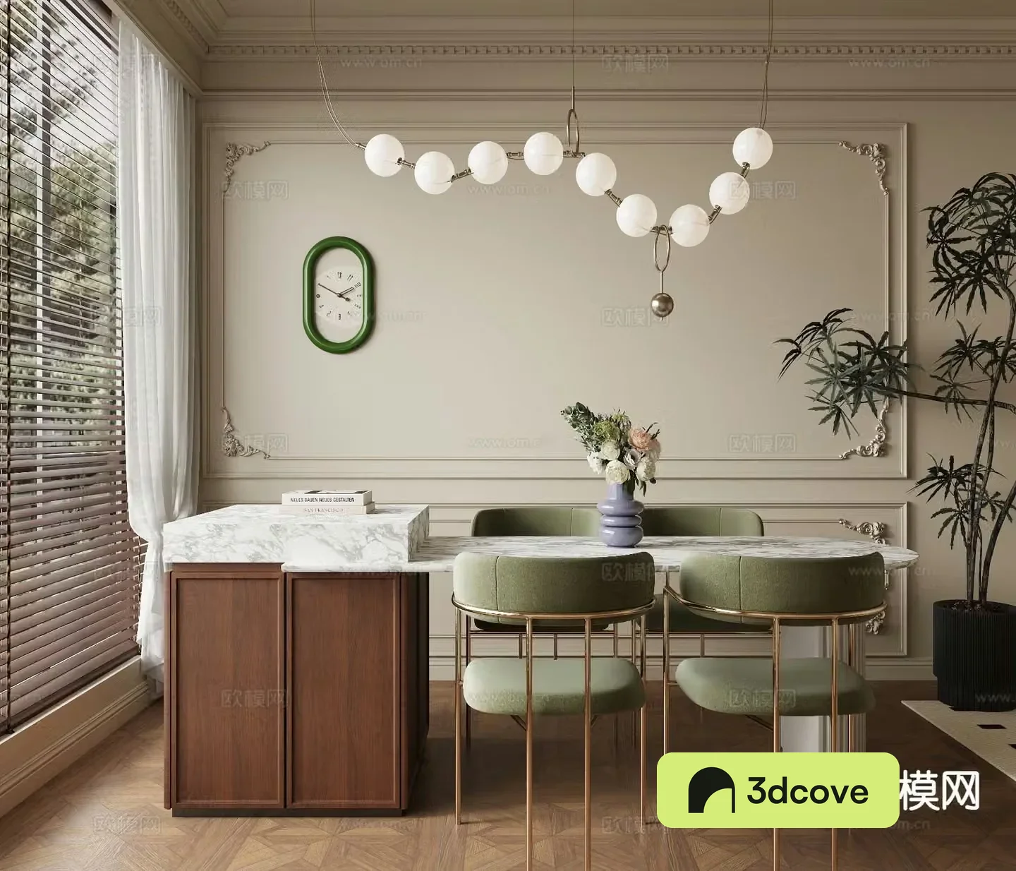 Wasabi Island dining table and chairs water bar 3D model