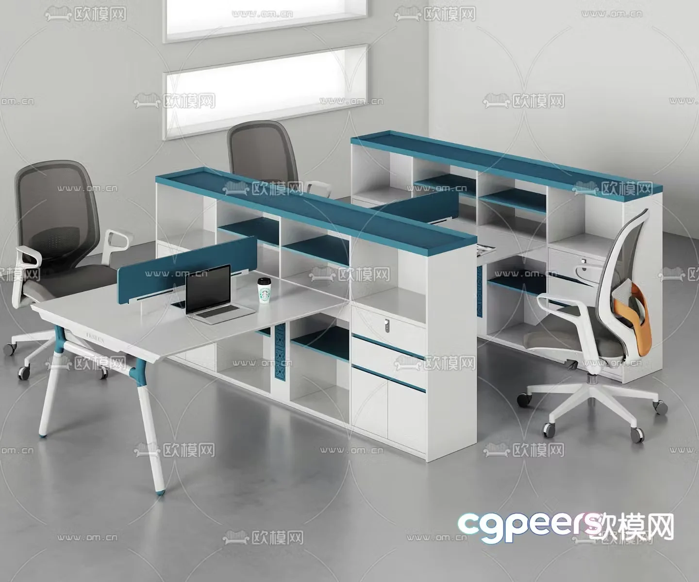 Card space desk work station post 3d model