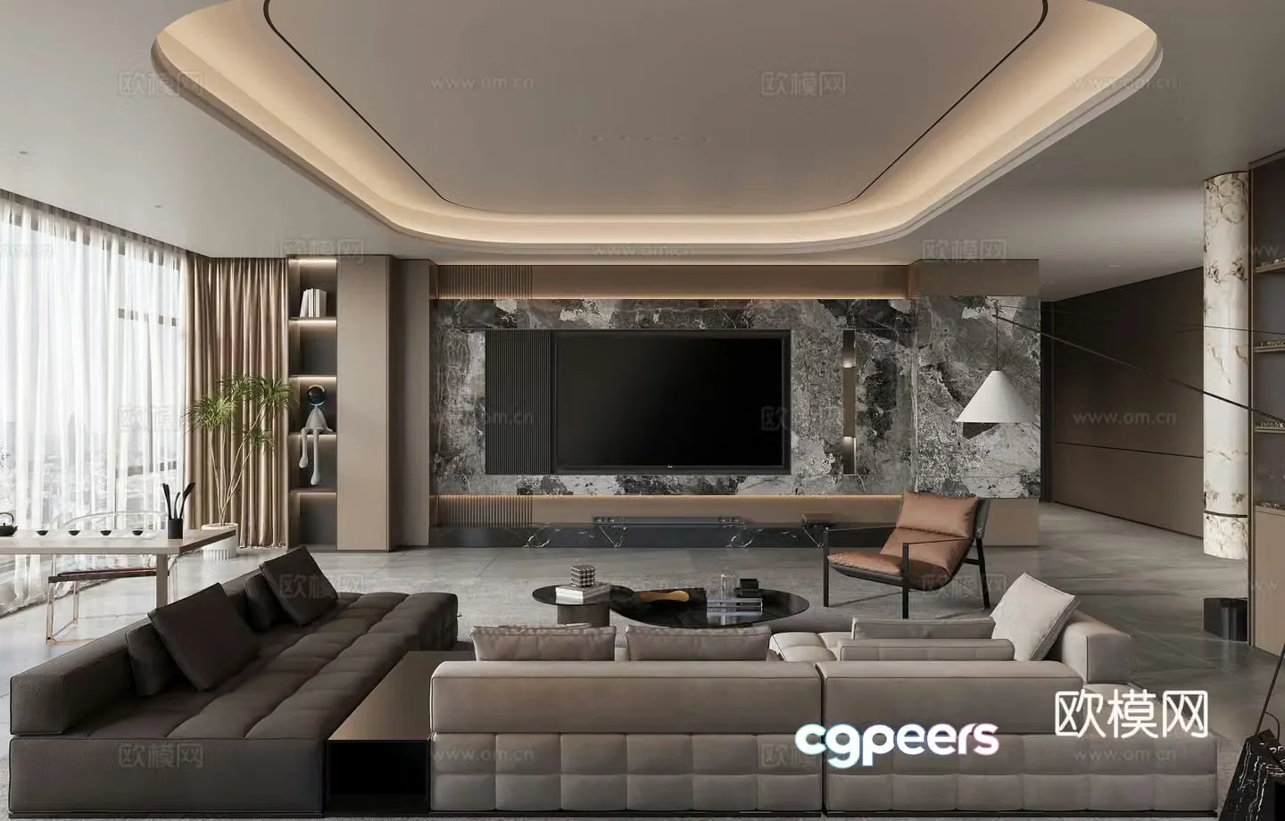 Modern living and dining room 3d model