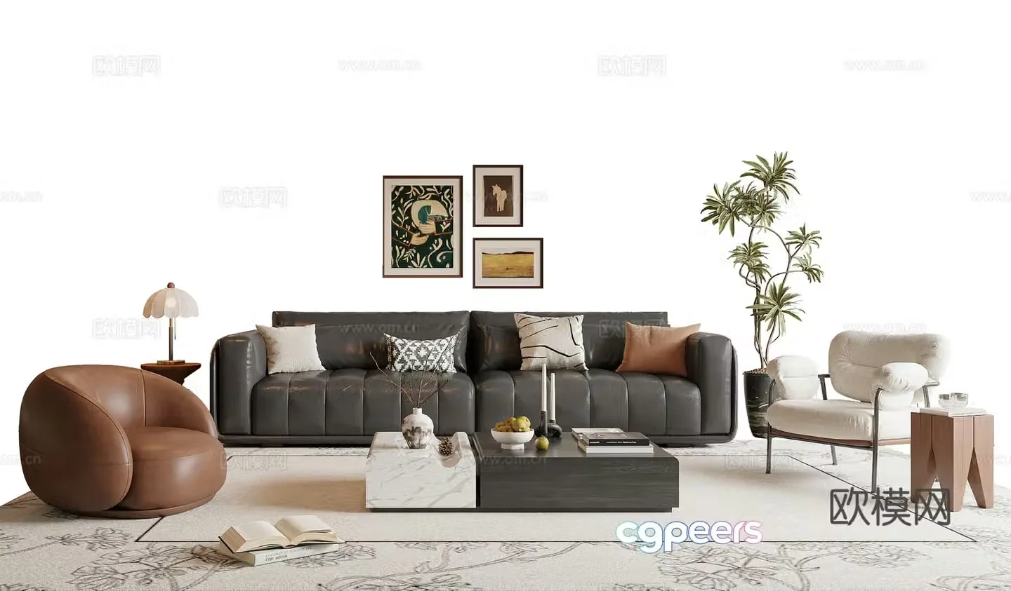 French retro sofa coffee table combination 3D model