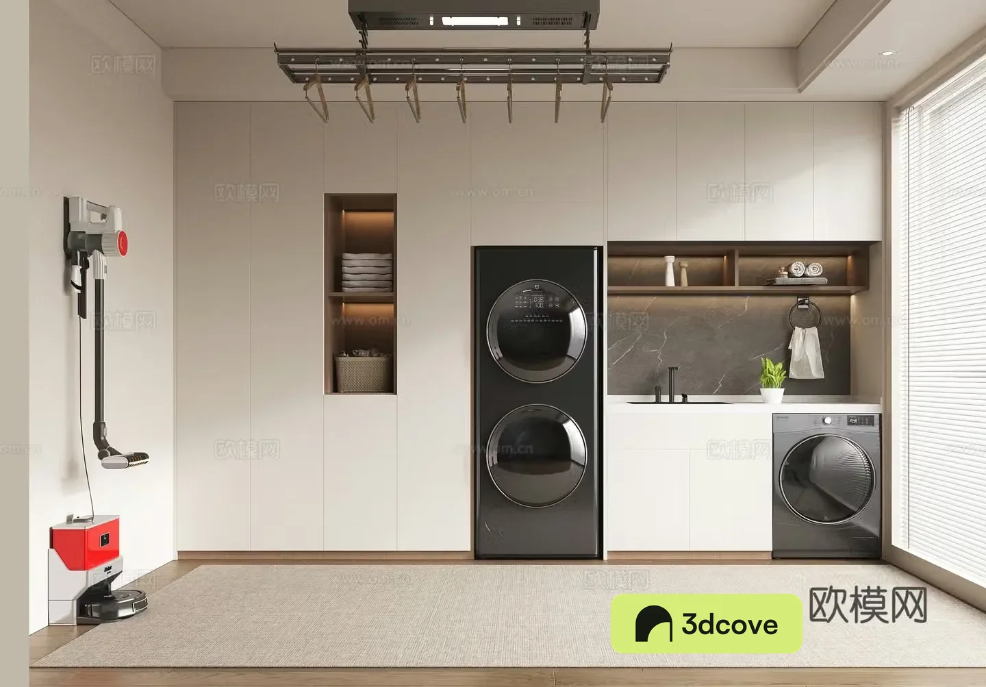 Modern washing machine cabinet hand counter laundry room smart mop clothes drying rack venetian blind washing