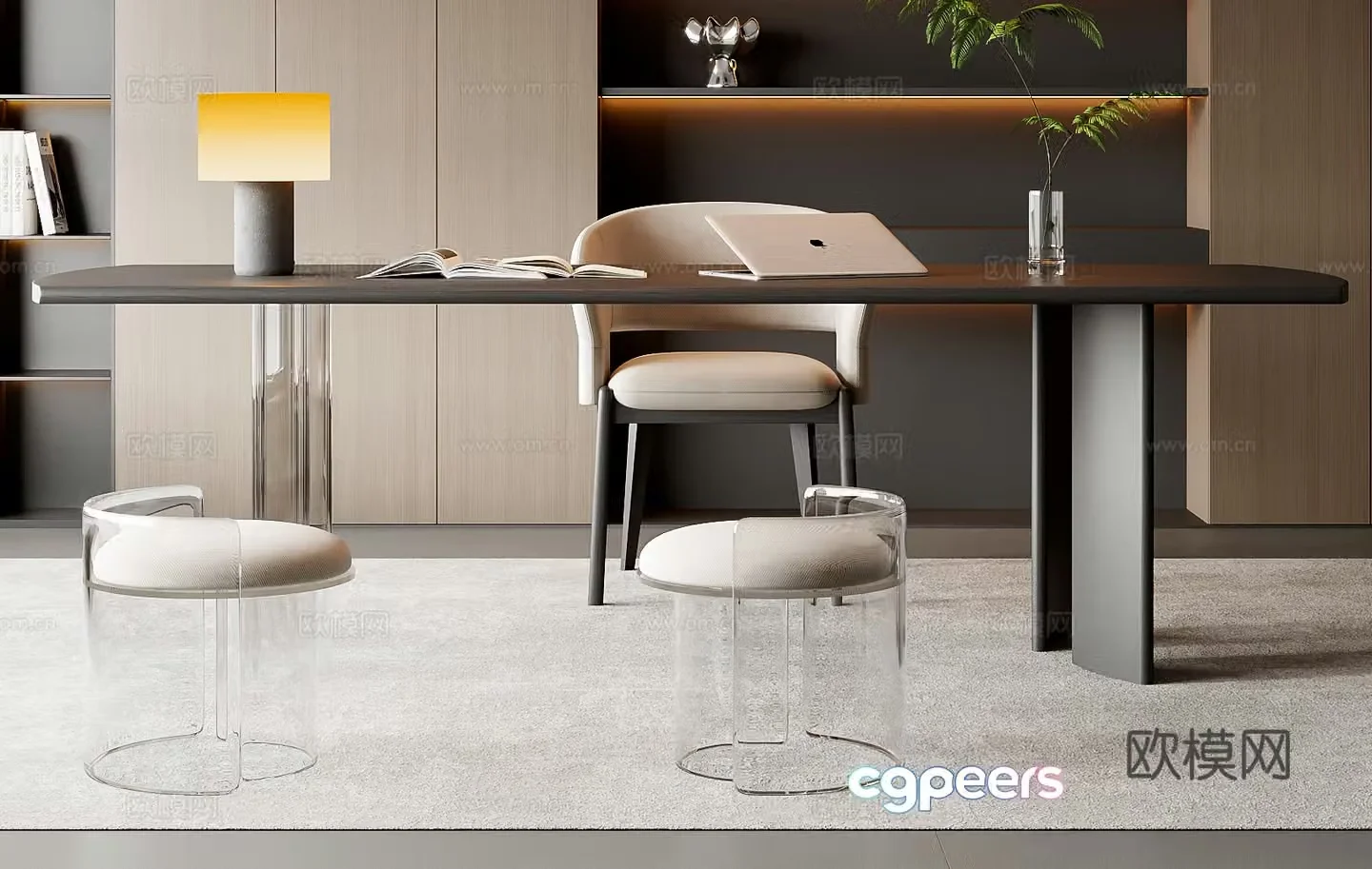 Modern desk and chair 3d model