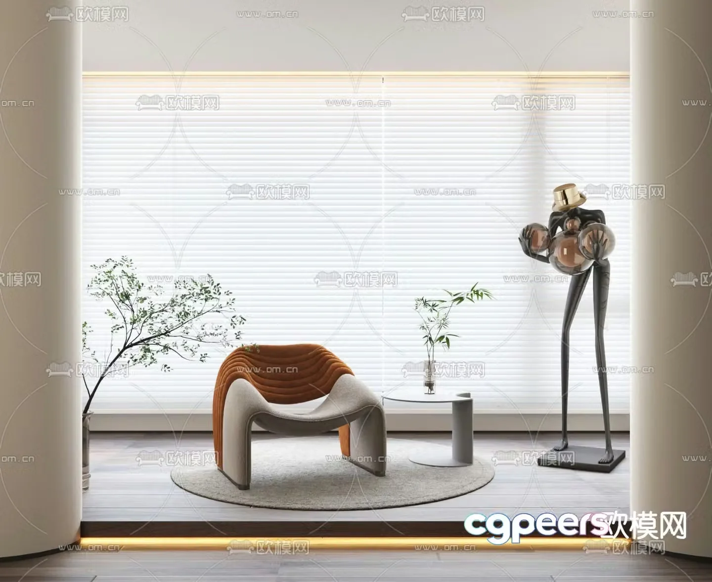Modern leisure chair armchair table 3d model